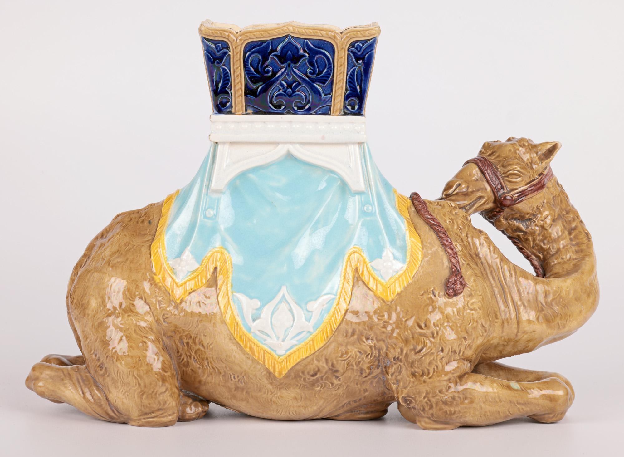 Glazed James Hadley Royal Worcester Rare Majolica Camel & Howdah For Sale