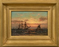 Coastal Scene at Sunset with Ships