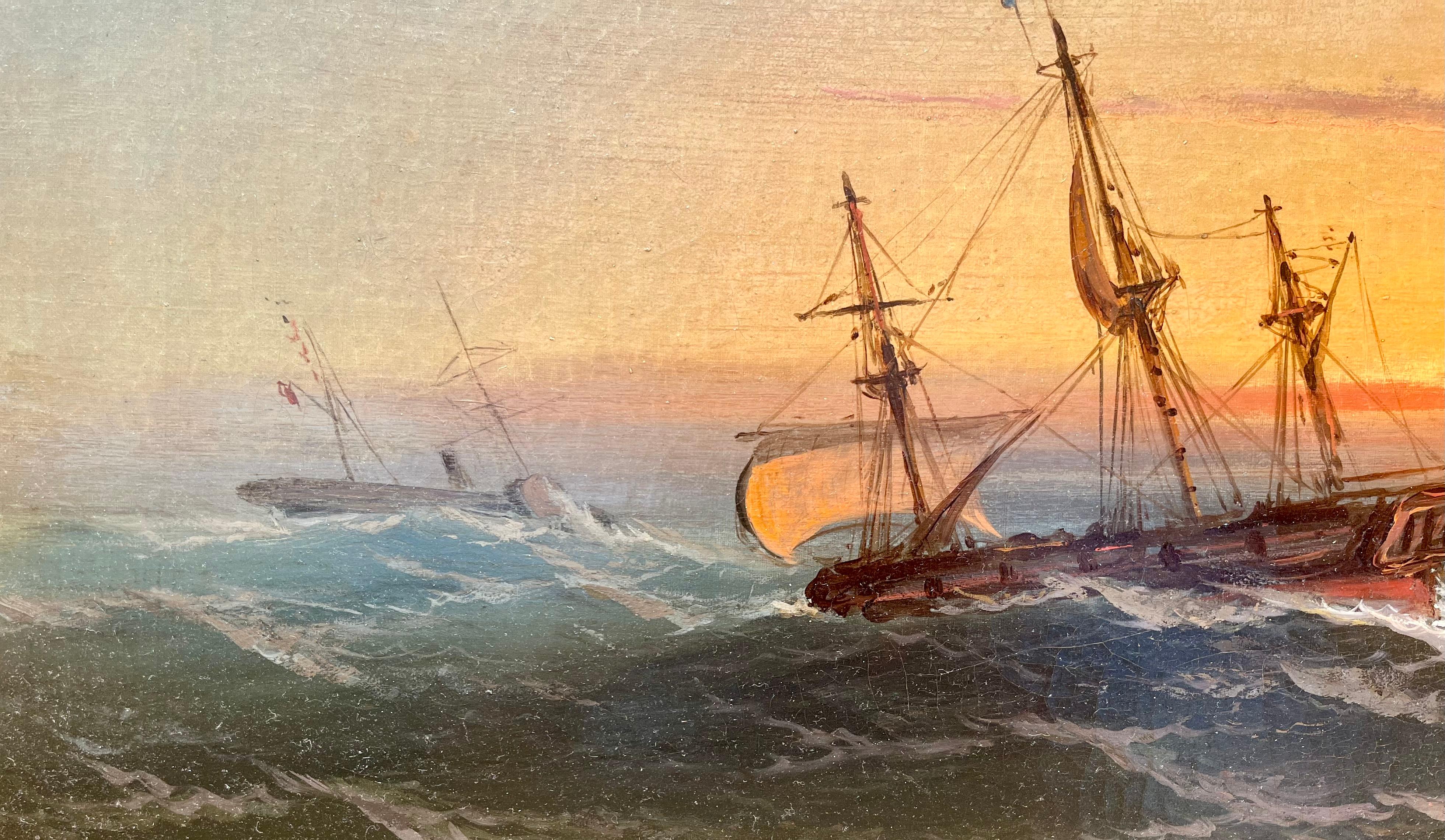 Navigare al tramonto - Landscape Painting Marrone di James Hamilton