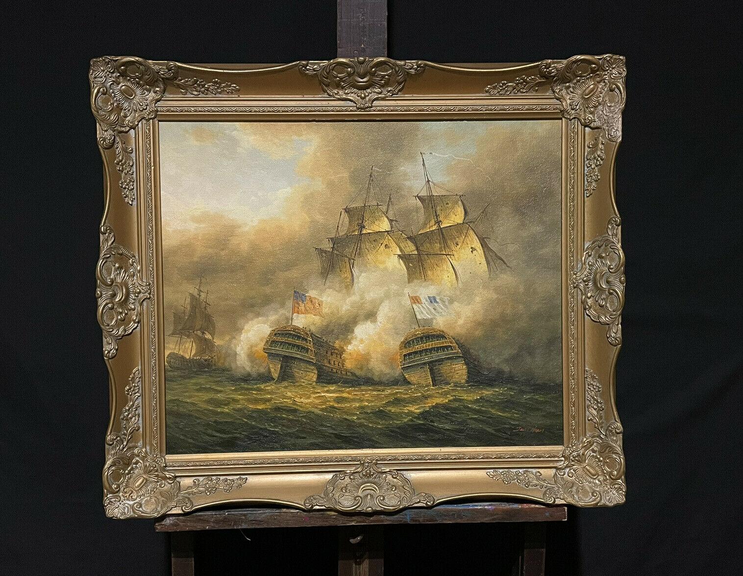 The Battle of Trafalgar - Dramatic Naval Engagement French & British Ships OIL - Painting by James Hardy