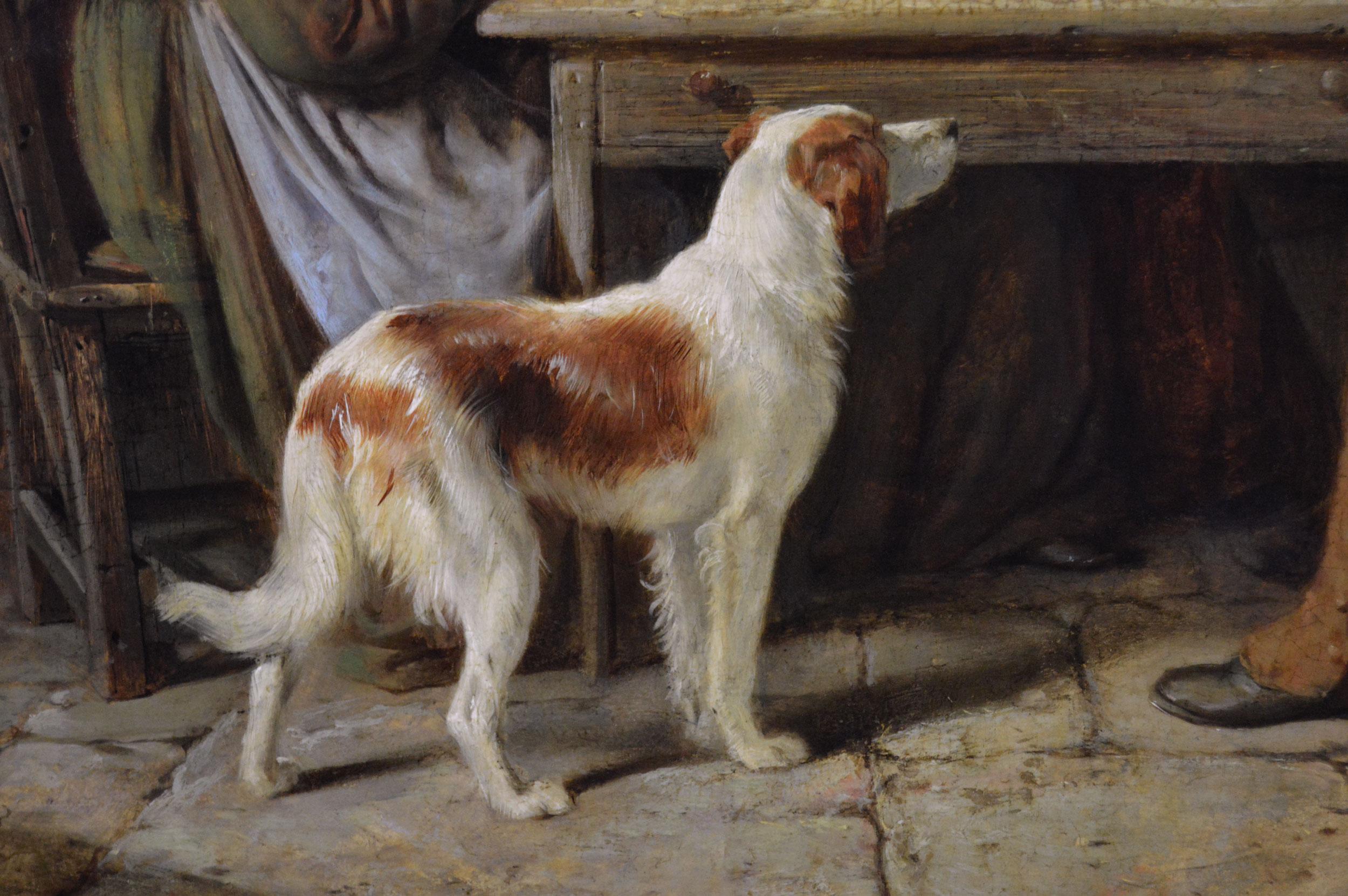 Dipinto a olio di genere del XIX secolo raffigurante una famiglia che gioca a carte in vendita 1