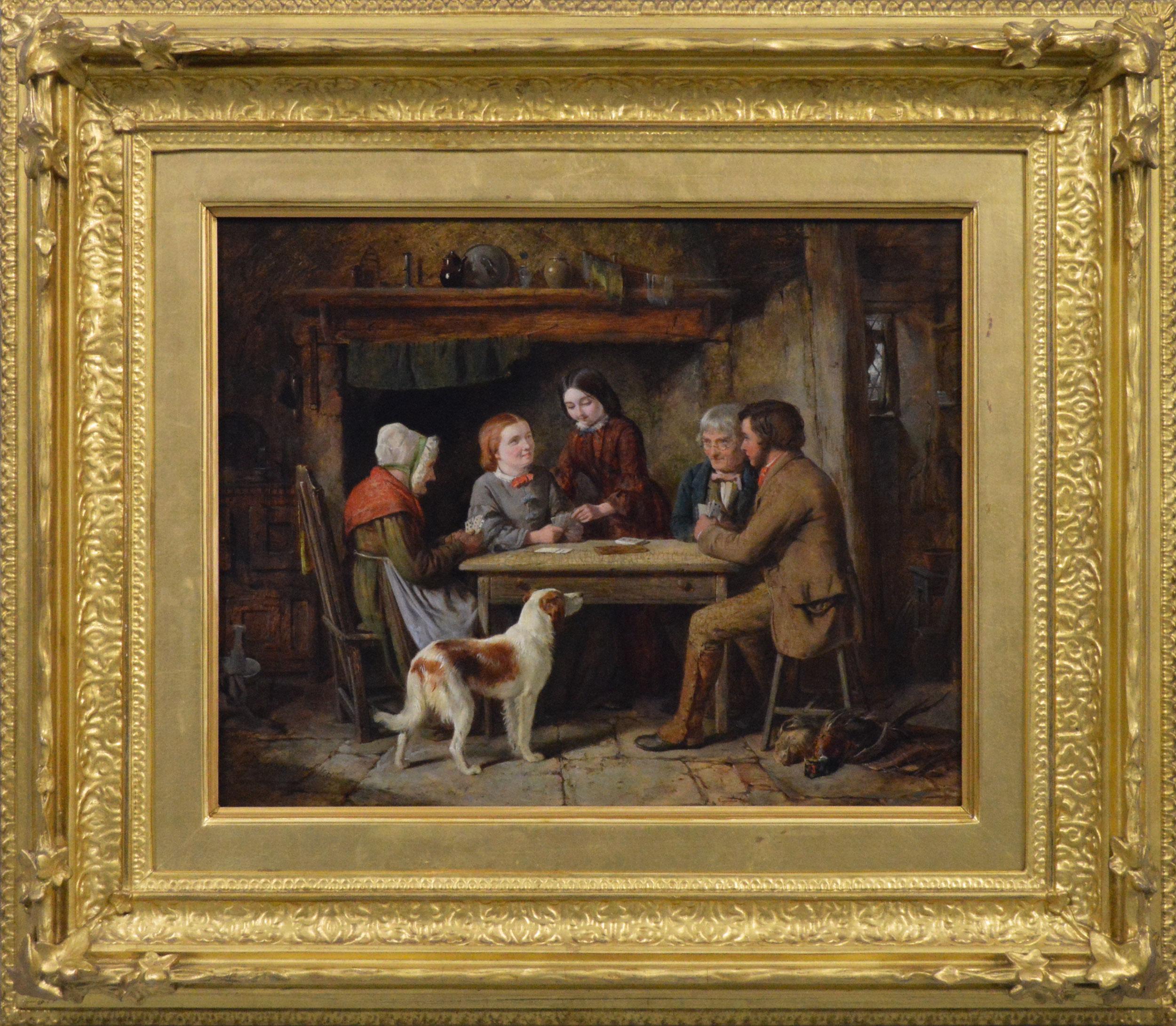 Figurative Painting di James Hardy Jr. - Dipinto a olio di genere del XIX secolo raffigurante una famiglia che gioca a carte