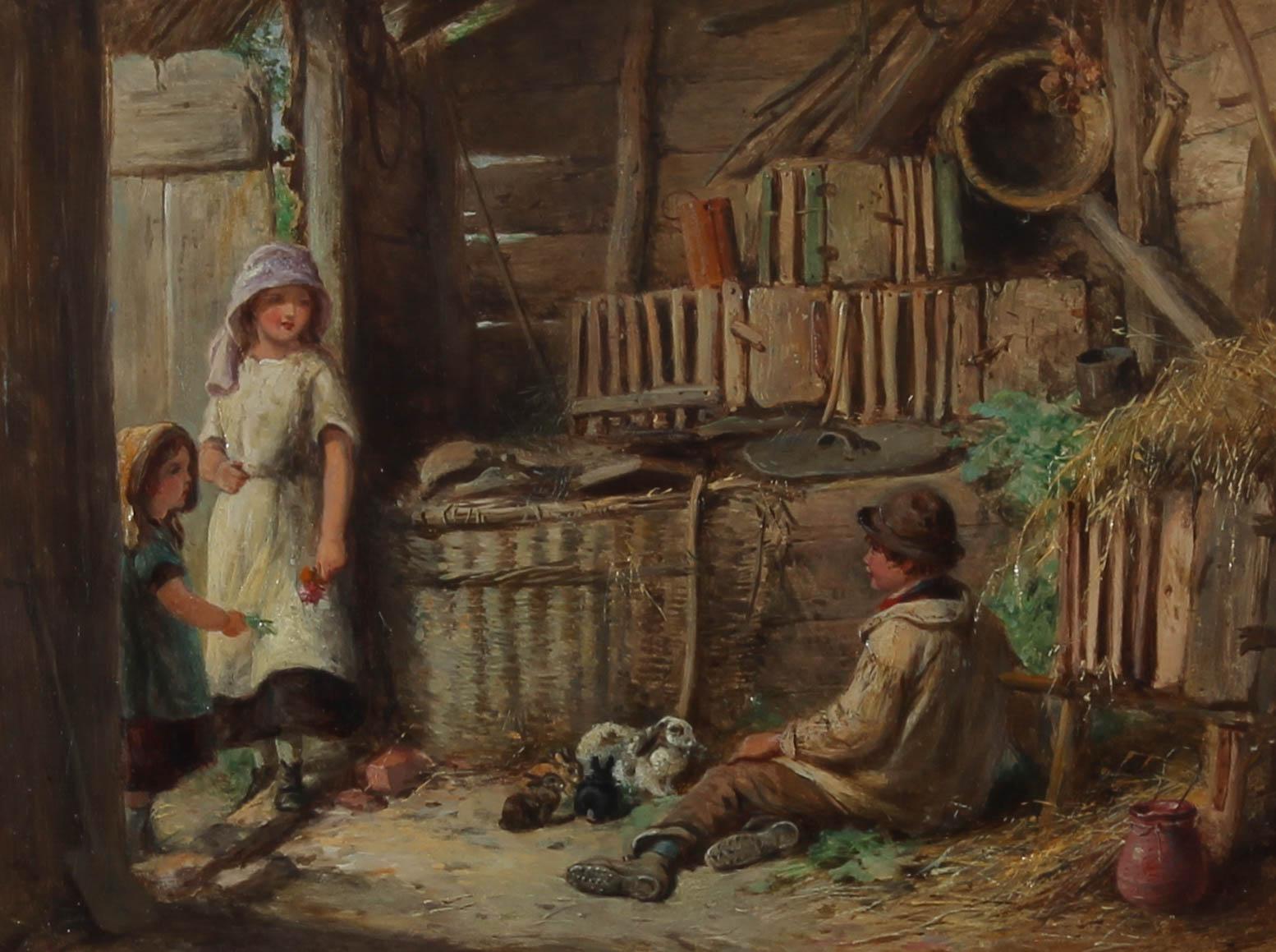 James Hardy Junior (1832-1889) - 1865 Öl, The Boy's Pet Rabbits im Angebot 1