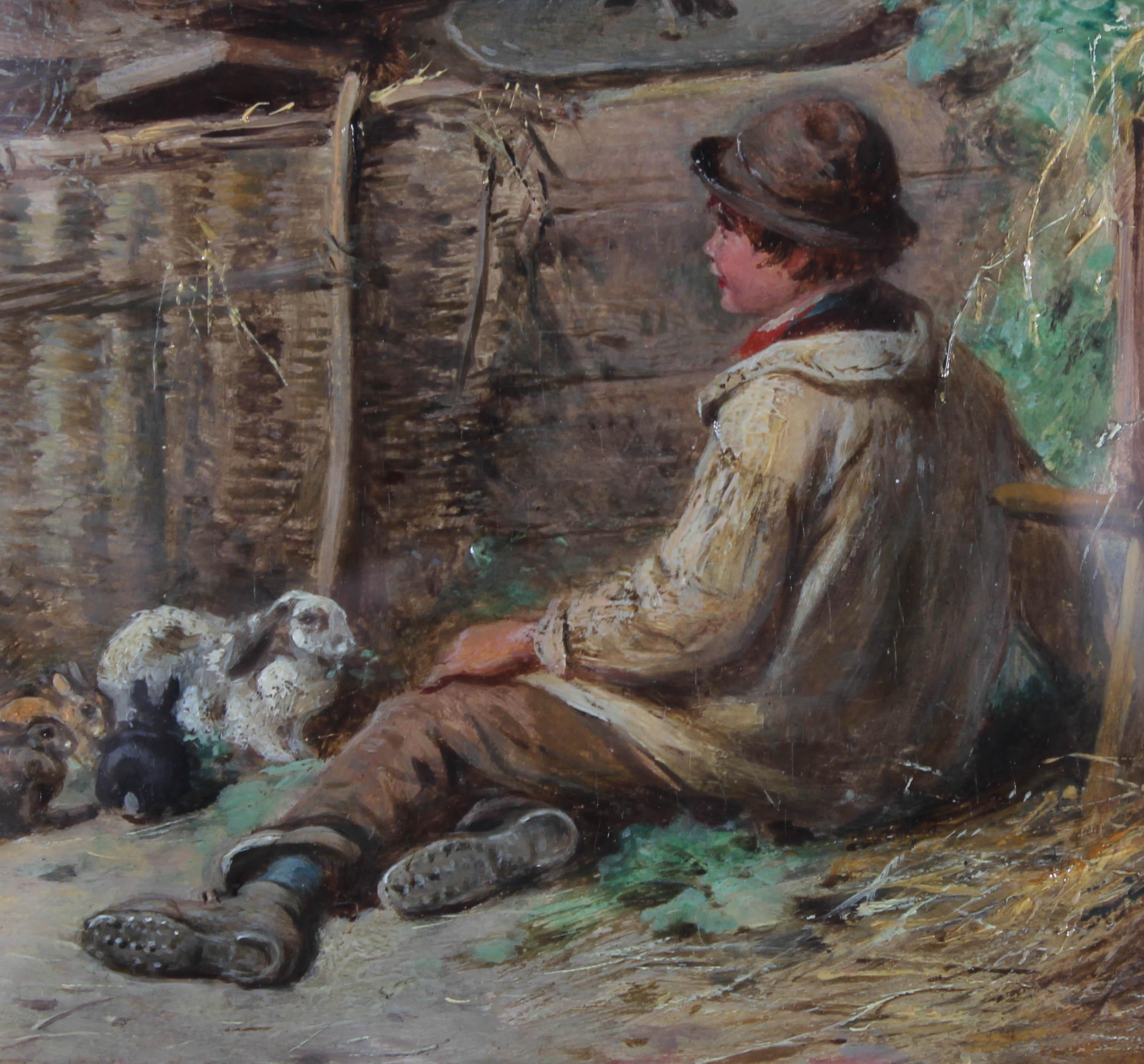 James Hardy Junior (1832–1889) - 1865 Oil, The Boy's Pet Rabbits For Sale 2