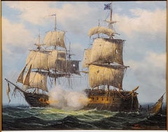 James Hardy Oil Painting of Maritime Battle at Sea 20th C in earlier Style