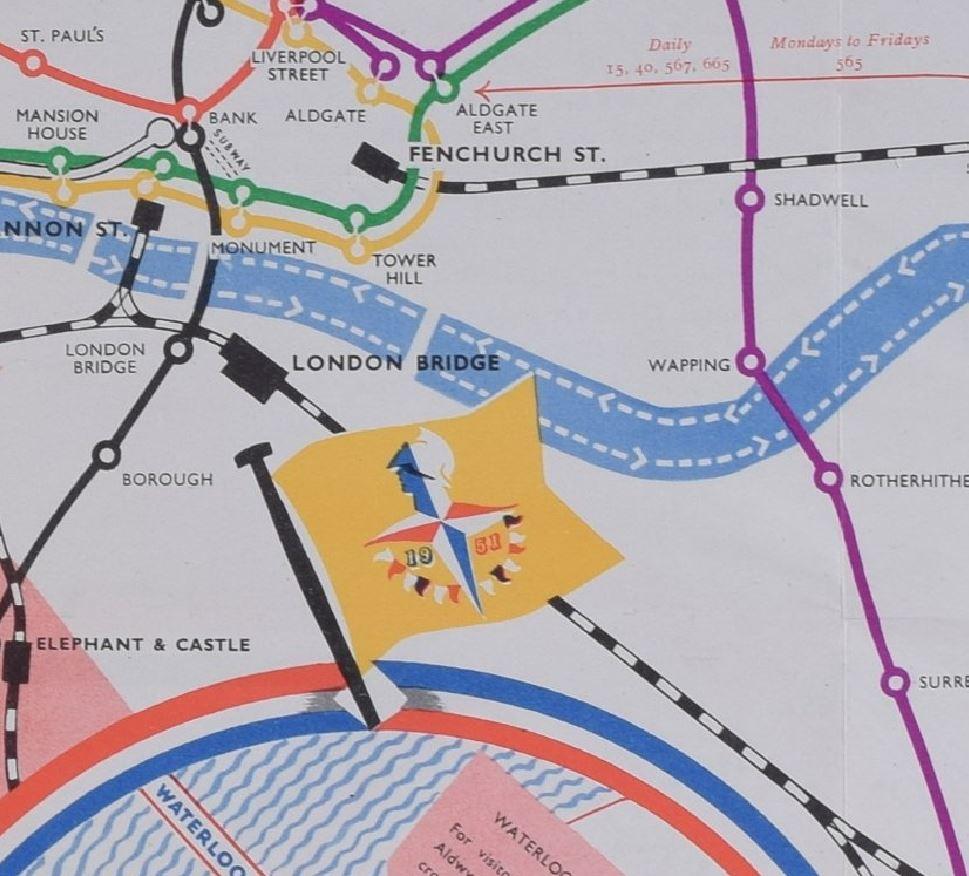 James Hart Festival of Britain 1951 Londra Mappa dei trasporti poster Regno Unito Metà Secolo in vendita 2