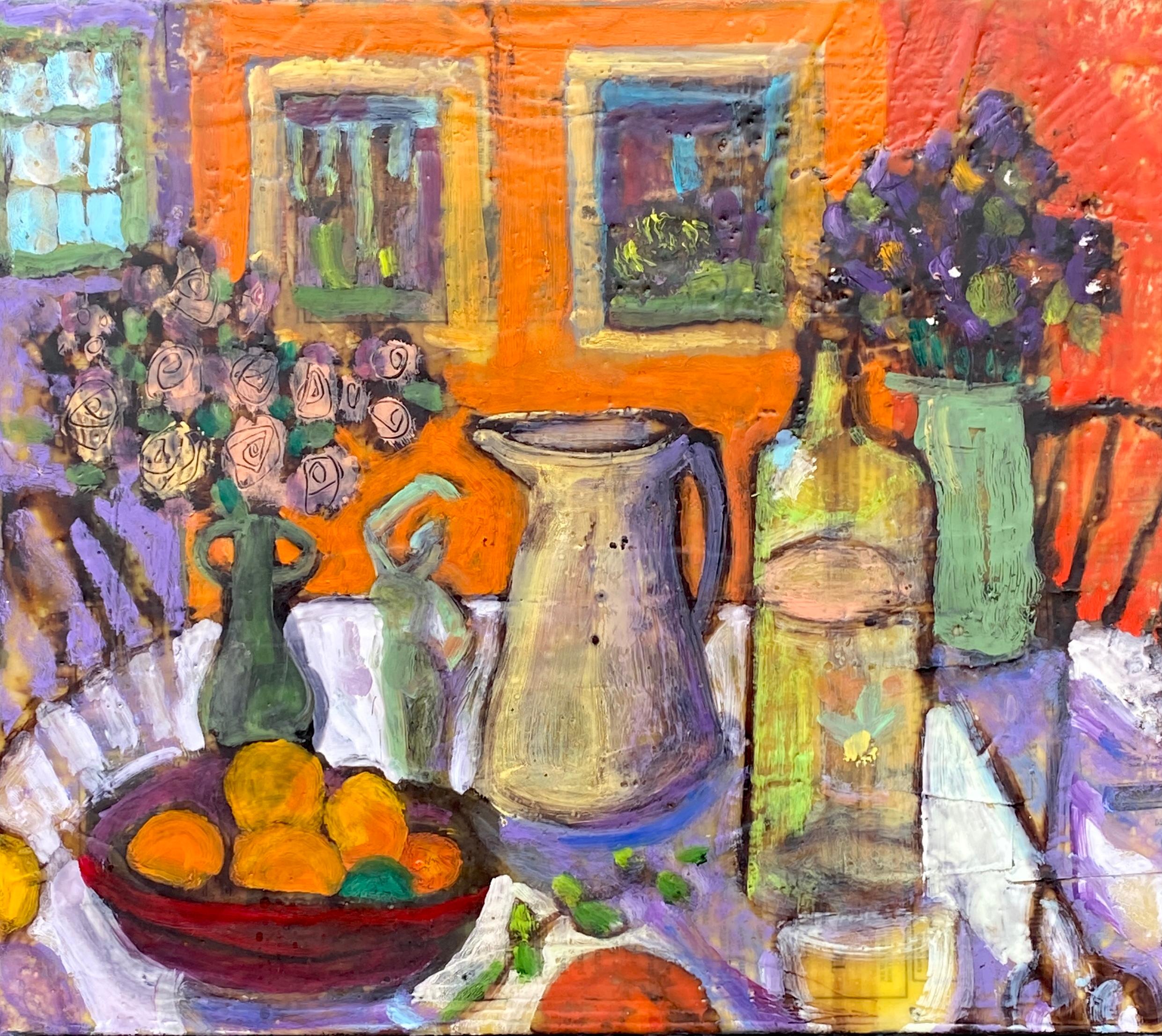 Still Life with Orange, Original Painting - Mixed Media Art by James Hartman
