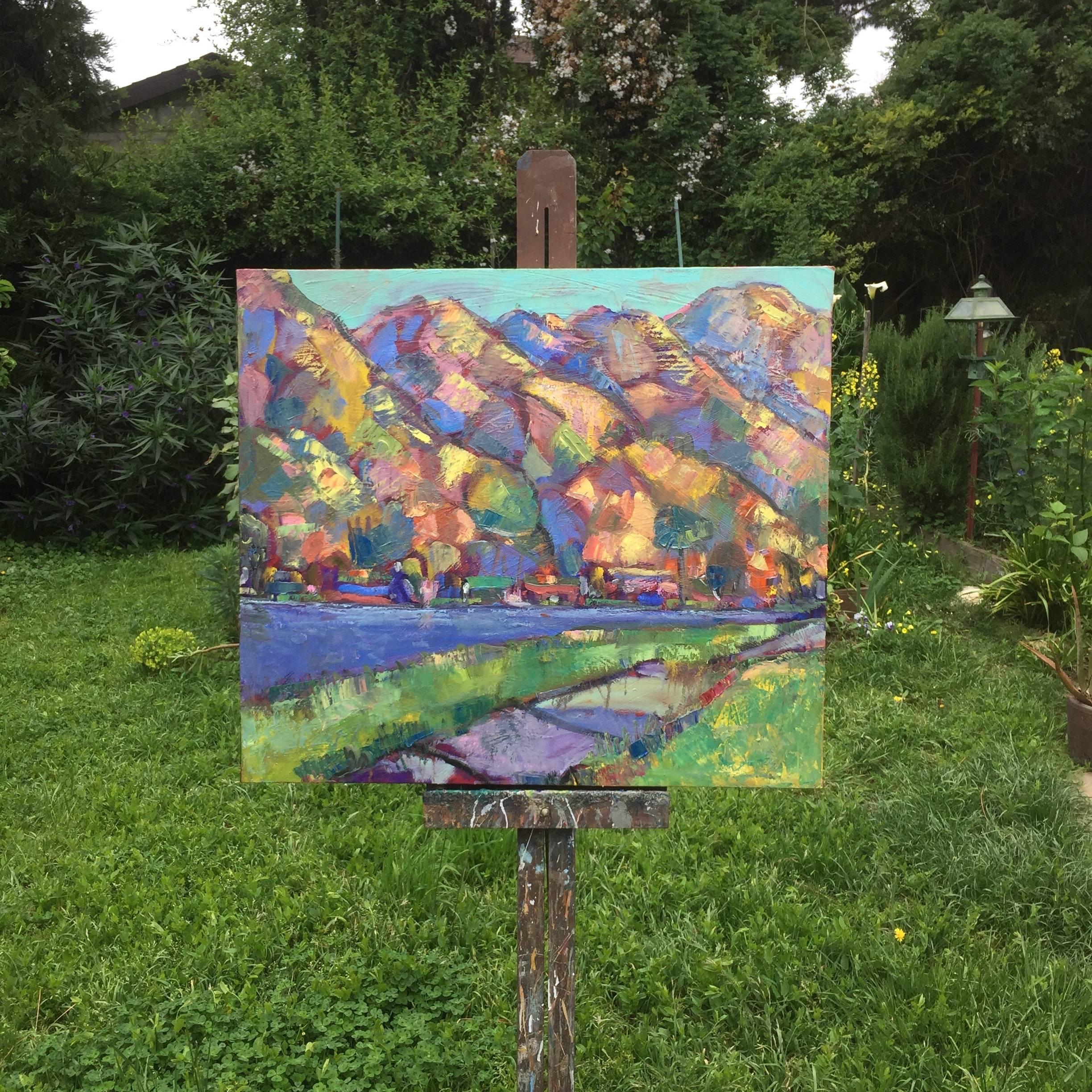 Berkeley Hills, Golden Hour - Expressionist Painting by James Hartman