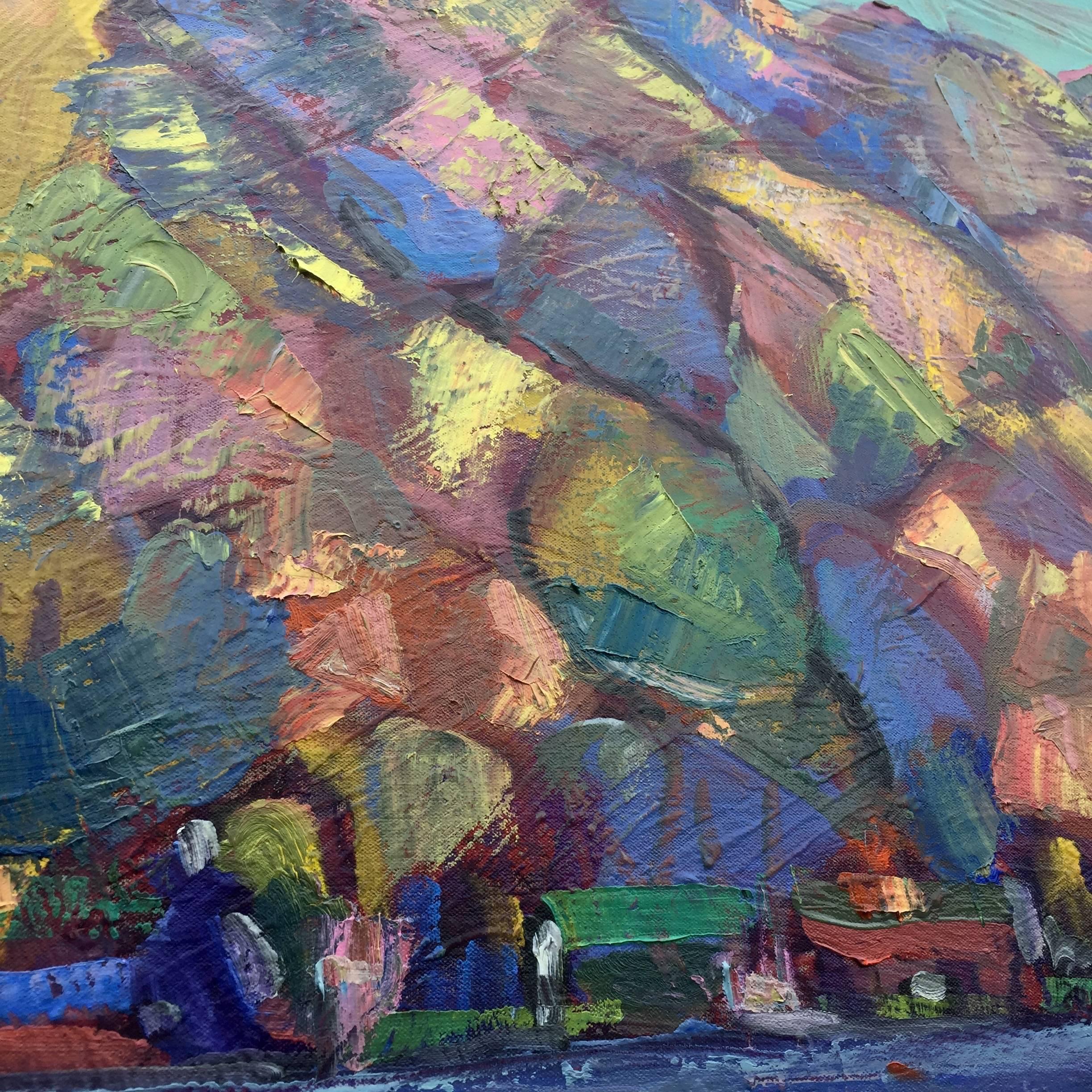 Berkeley Hills, Golden Hour - Gray Landscape Painting by James Hartman