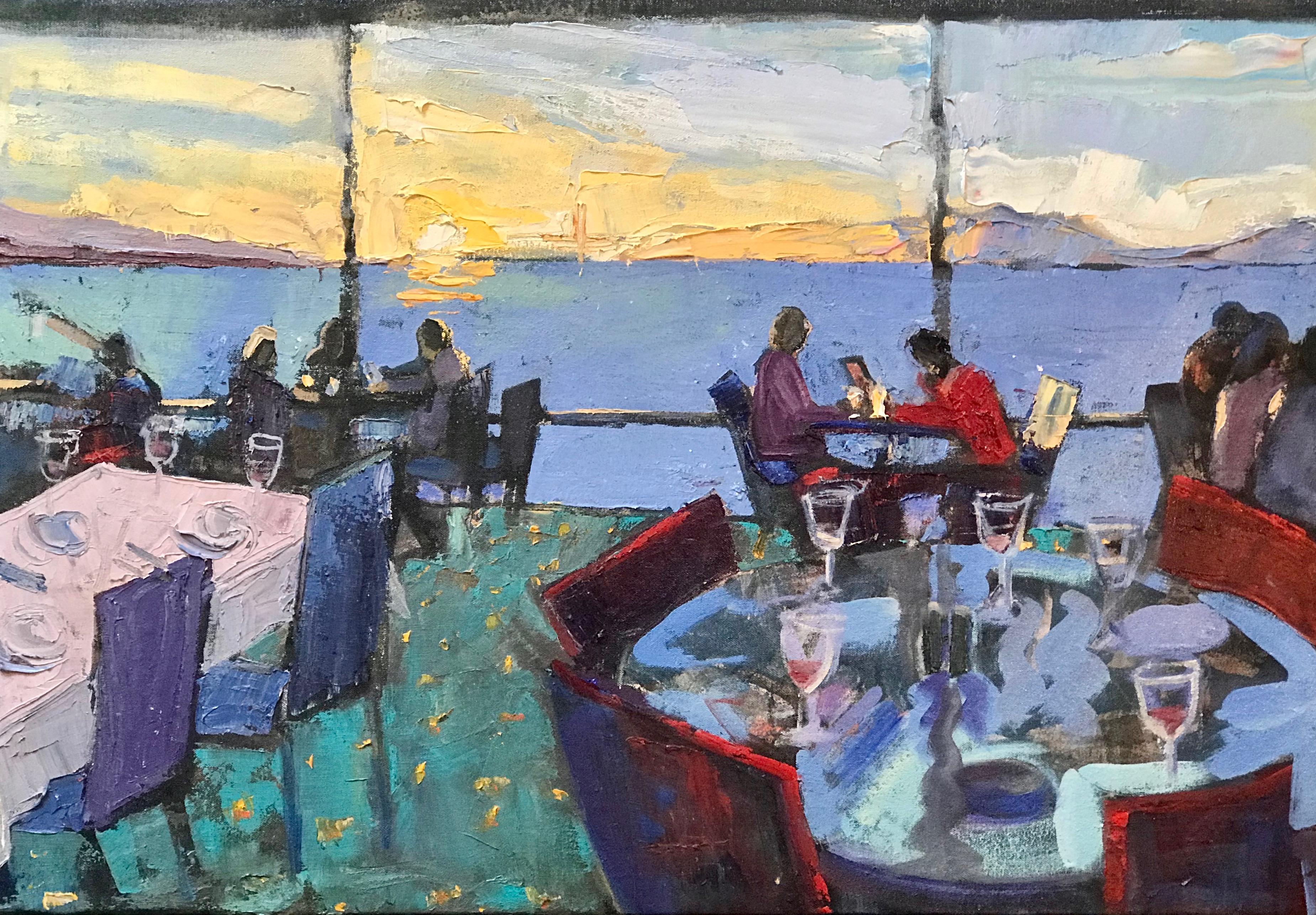 James Hartman Landscape Painting - Dinner on the Bay, Berkeley, Oil Painting