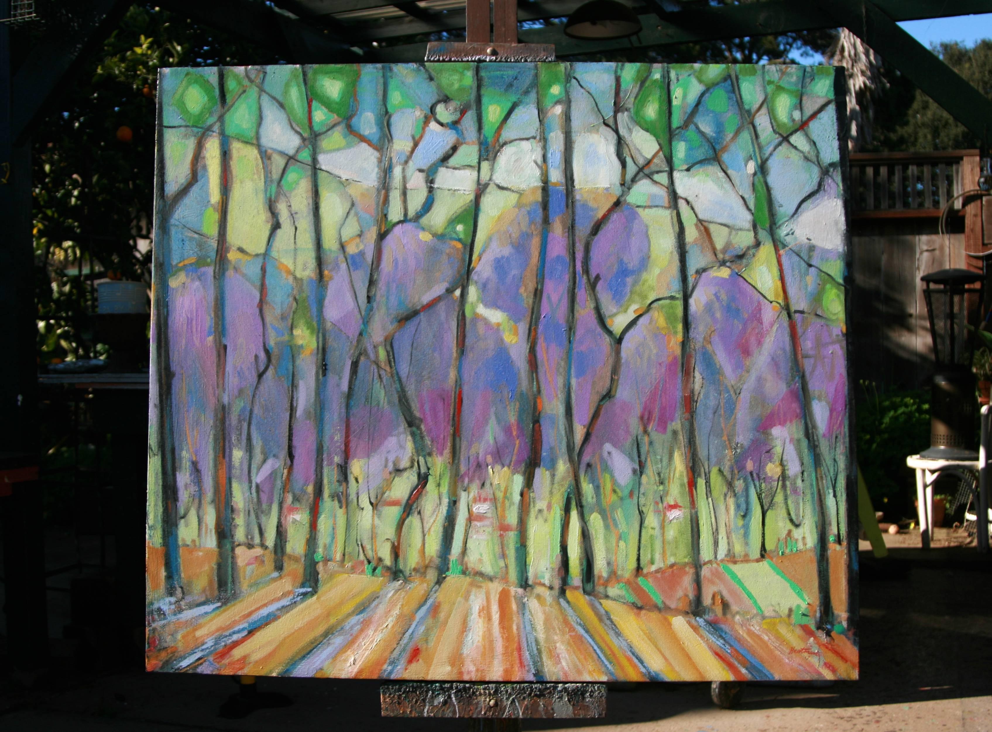 Saratoga Plumeria through the Trees - Impressionist Painting by James Hartman