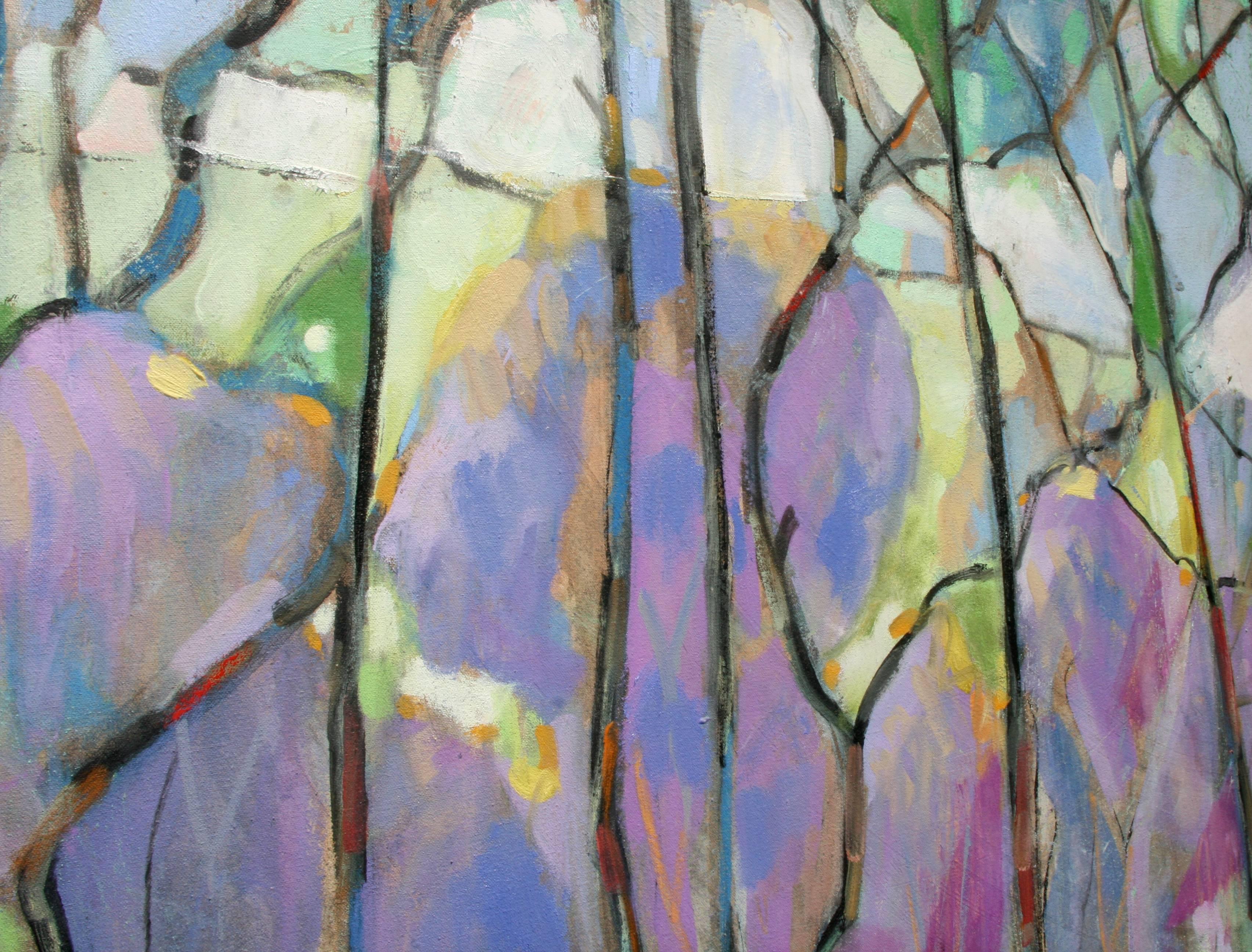 Saratoga Plumeria through the Trees - Gray Landscape Painting by James Hartman