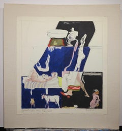 Exploded Bathroom Views with Spanish Goat (mid-century surrealist painting)