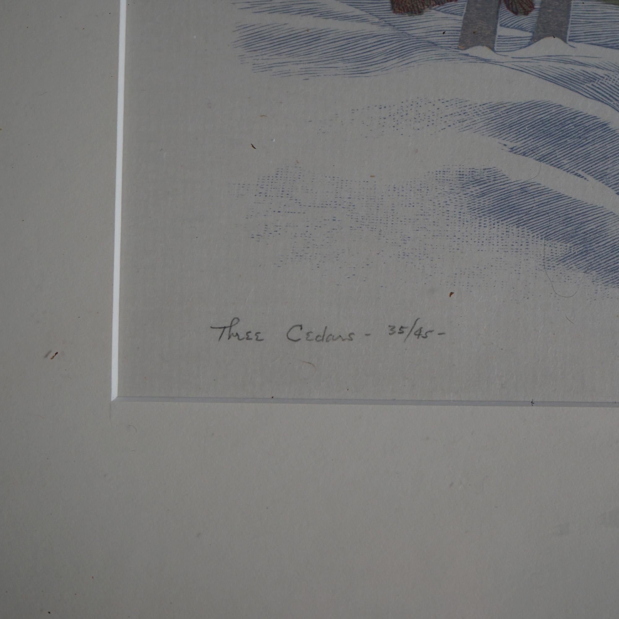 James Haven Print “Three Cedars” Winter Farm Scene Signed & Numbered C1945 For Sale 5