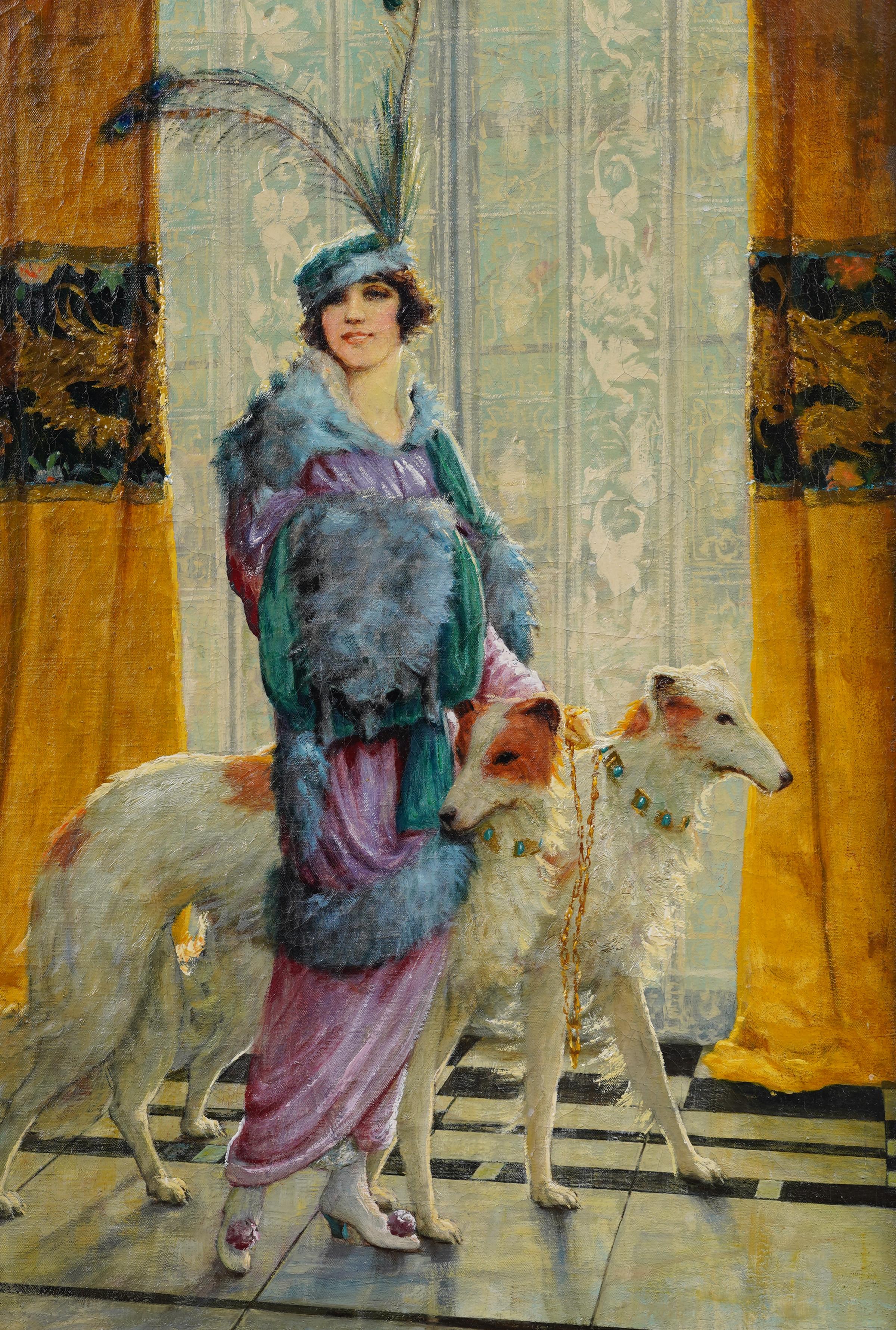 Impressionante ritratto di cane di James Henry Hagaman (1866 - 1946). Olio su tela.  Incorniciato.  Firmato.  Dimensioni dell'immagine: 35 x 22 pollici.  