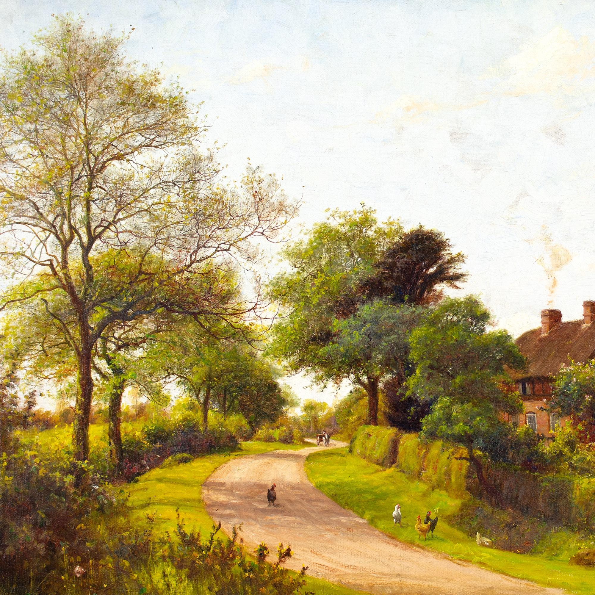 James Hey Davies RCA, Rural Lane With Cottage & Chickens, Oil Painting 3