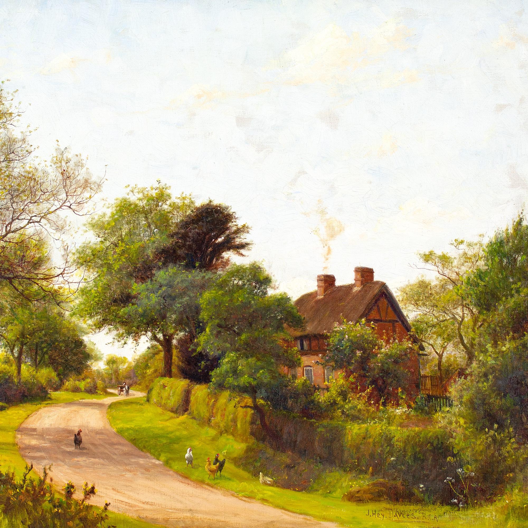 James Hey Davies RCA, Rural Lane With Cottage & Chickens, Oil Painting 4