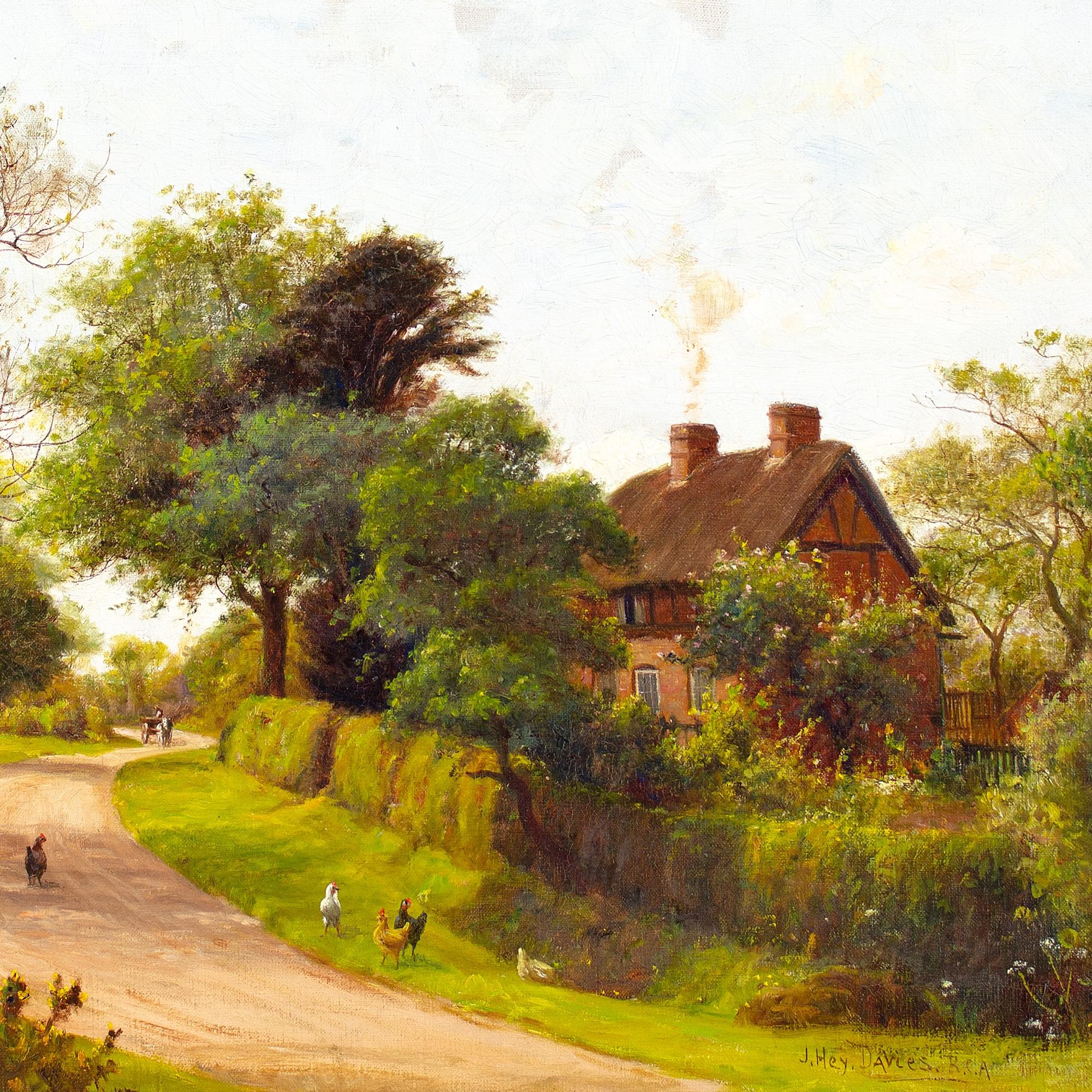 James Hey Davies RCA, Rural Lane With Cottage & Chickens, Oil Painting 6