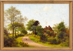 James Hey Davies RCA, Rural Lane With Cottage & Chickens, Oil Painting