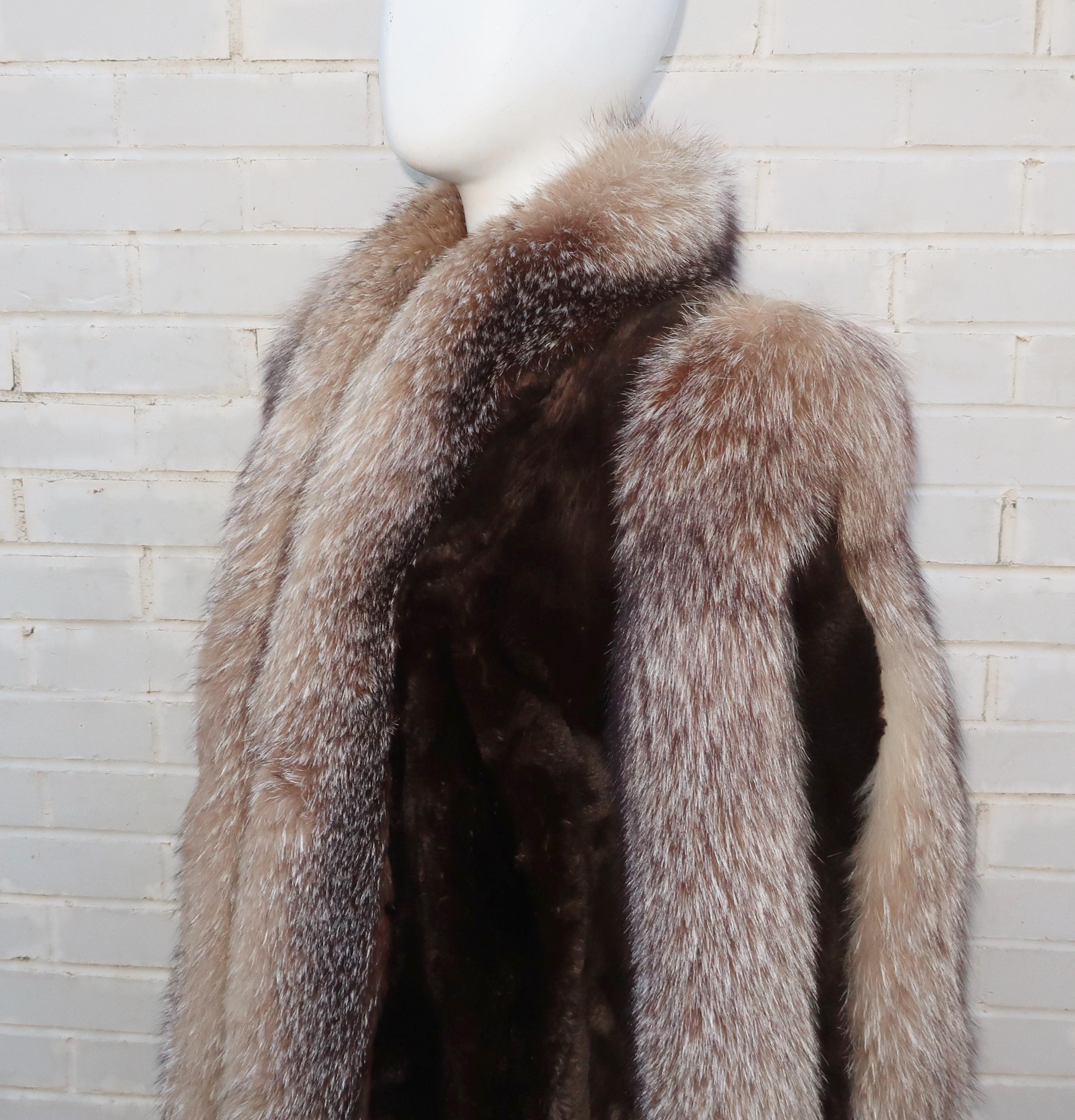 James Hirsch Brown Sheared Beaver & Coyote Fur Jacket Coat, 1980's 1