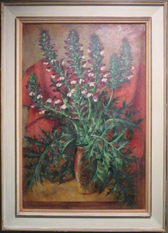 Vintage Original large Mid Century English Impressionist oil painting STILL LIFE FLOWERS