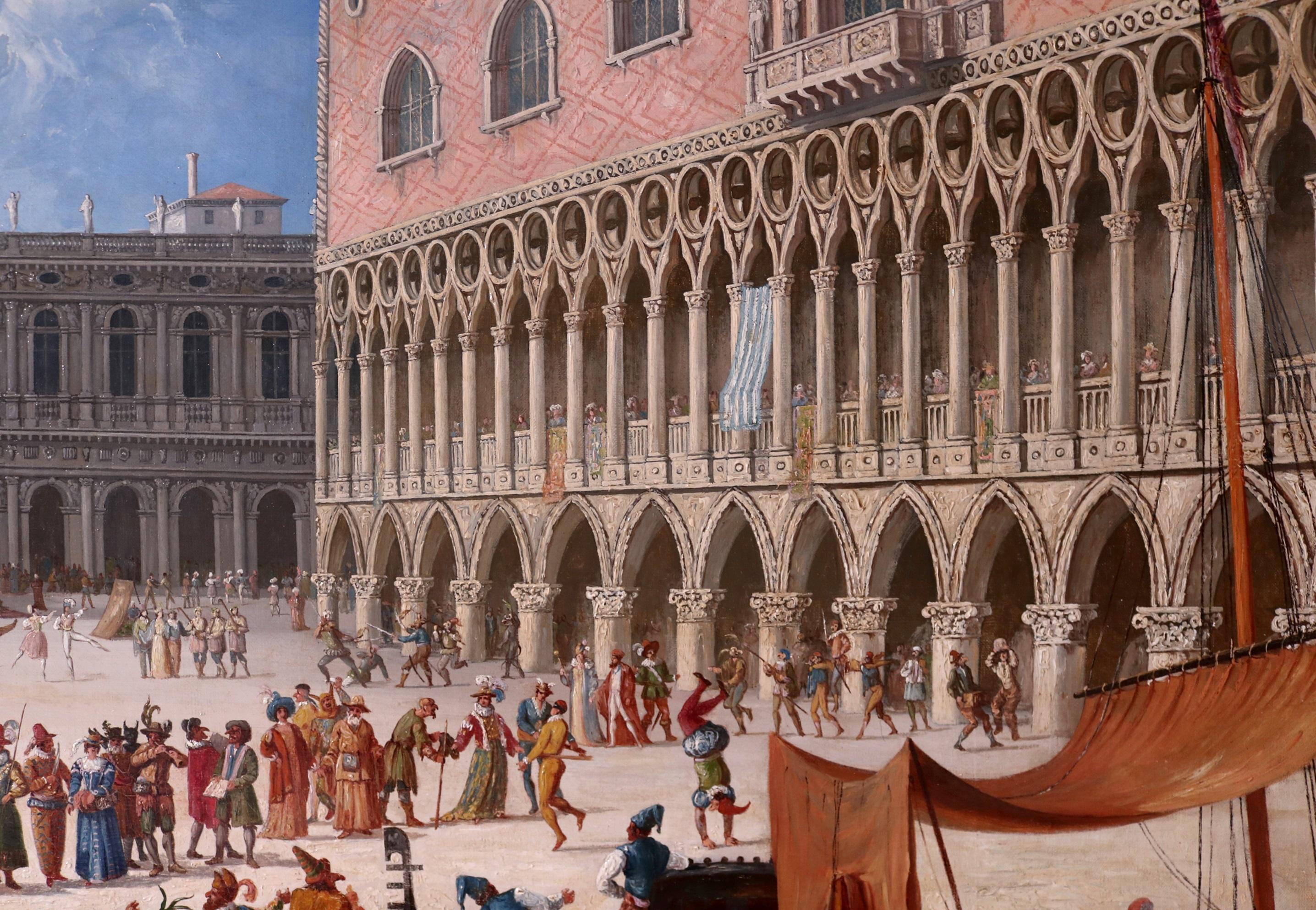 Carnevale di Venezia - Grande peinture à l'huile du 19e siècle représentant le carnaval de Venise, Italie en vente 6