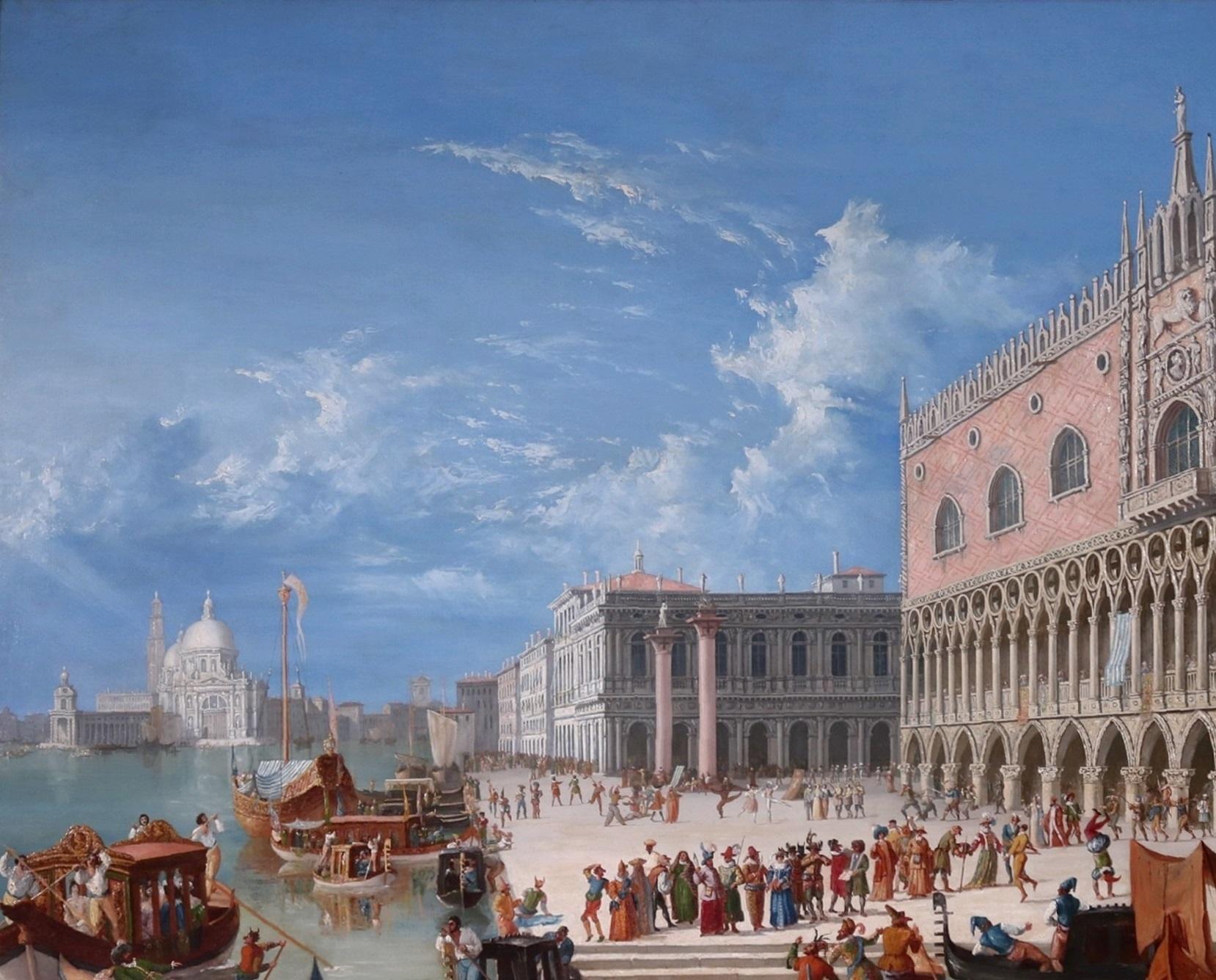 Carnevale di Venezia - Grande peinture à l'huile du 19e siècle représentant le carnaval de Venise, Italie en vente 7