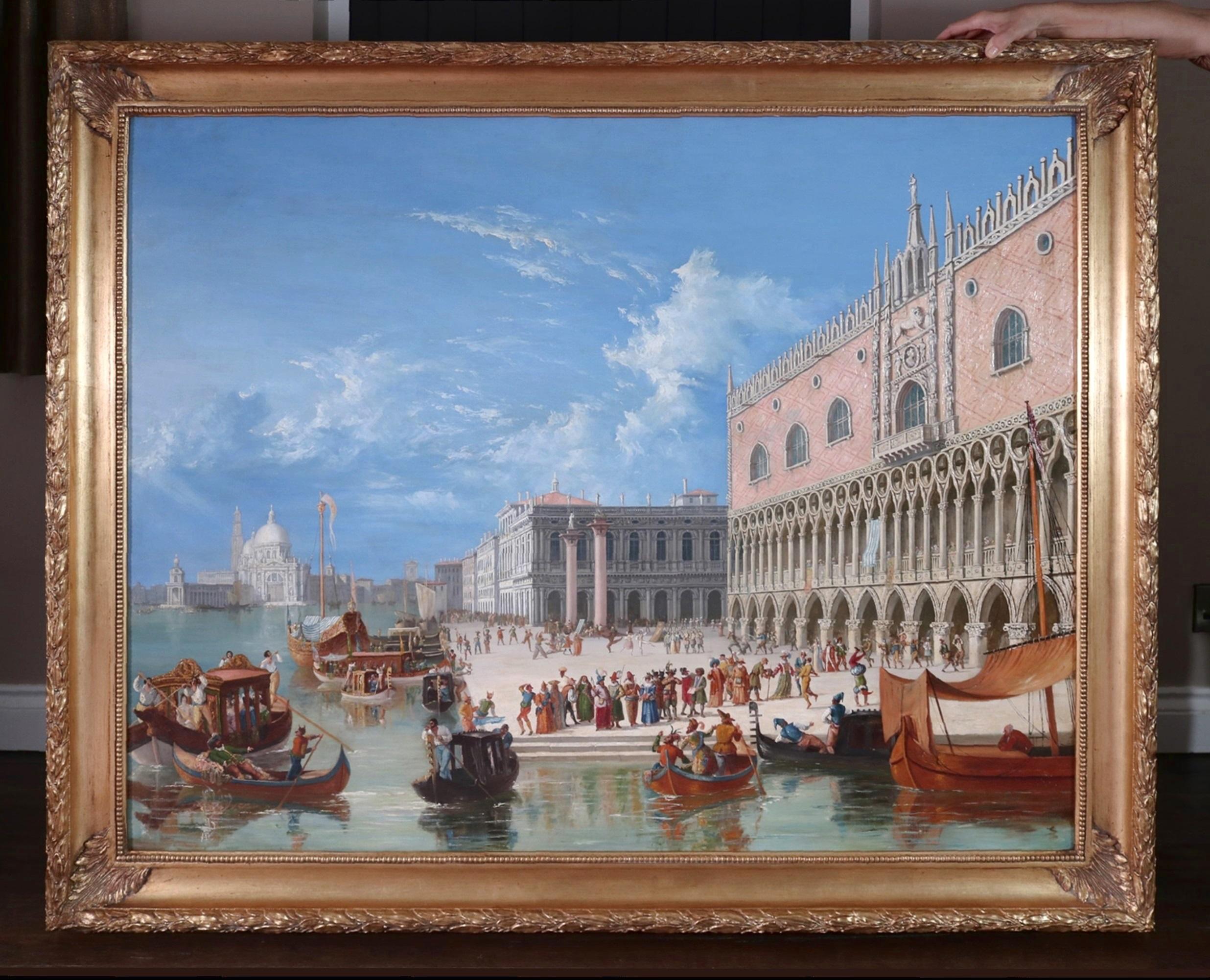 Figurative Painting James Holland - Carnevale di Venezia - Grande peinture à l'huile du 19e siècle représentant le carnaval de Venise, Italie