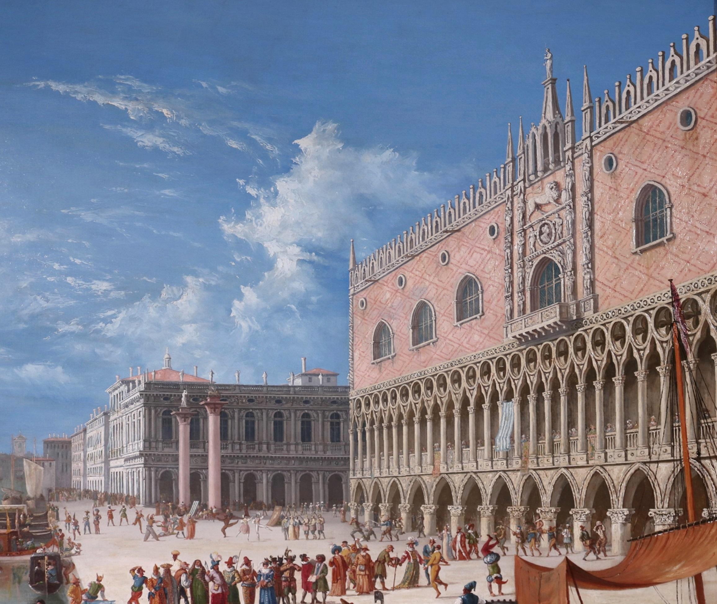 Carnevale di Venezia - Grande peinture à l'huile du 19e siècle représentant le carnaval de Venise, Italie en vente 1