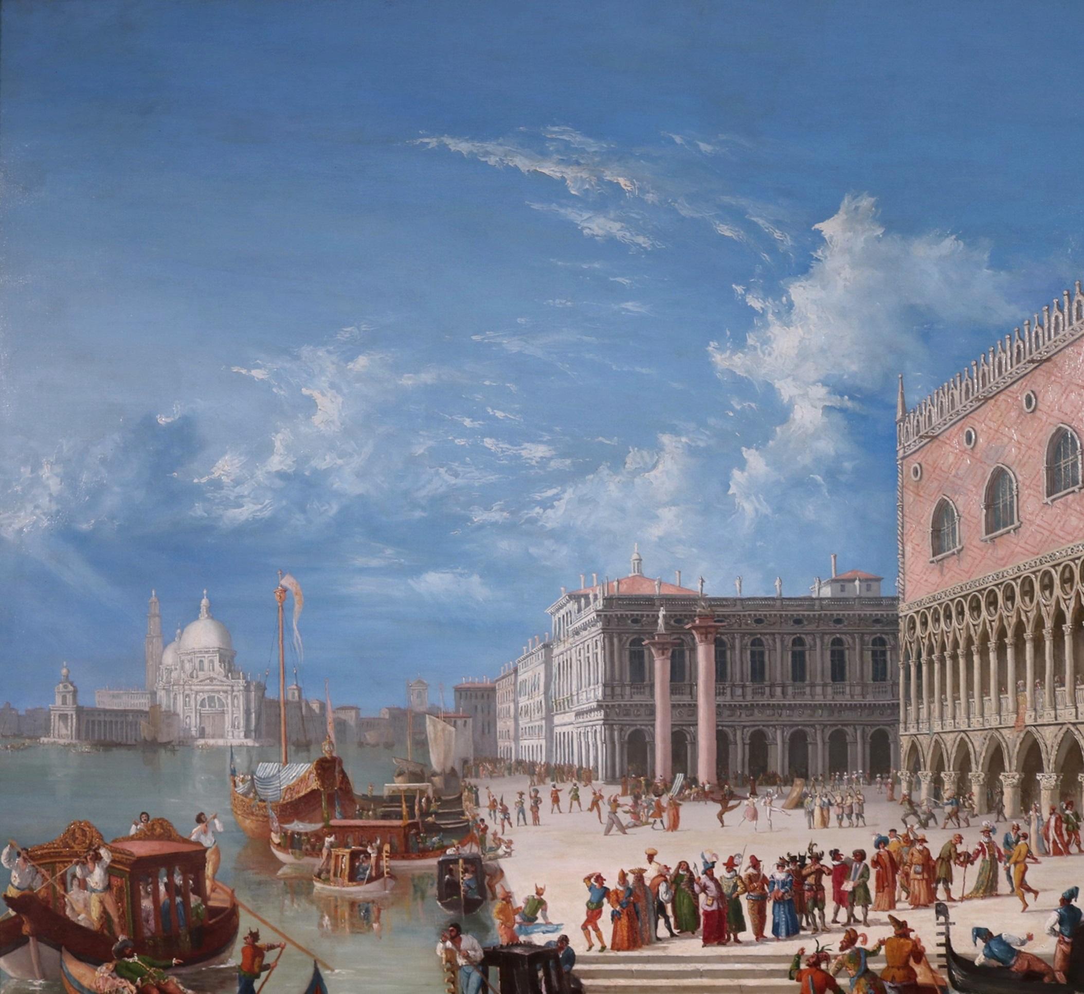 Carnevale di Venezia - Grande peinture à l'huile du 19e siècle représentant le carnaval de Venise, Italie en vente 2