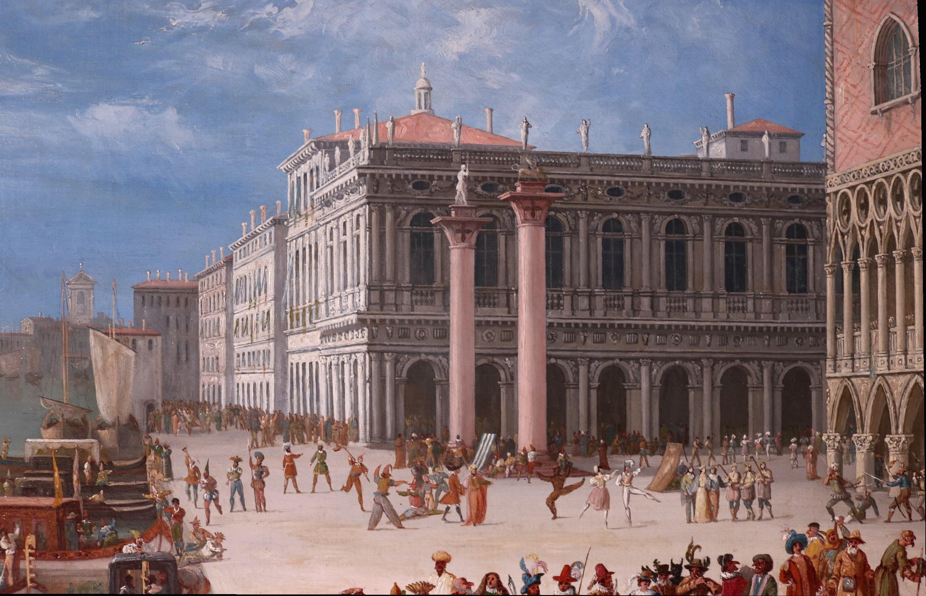 Carnevale di Venezia - Large 19th Century Oil Painting of Venice Italy Canaletto For Sale 8