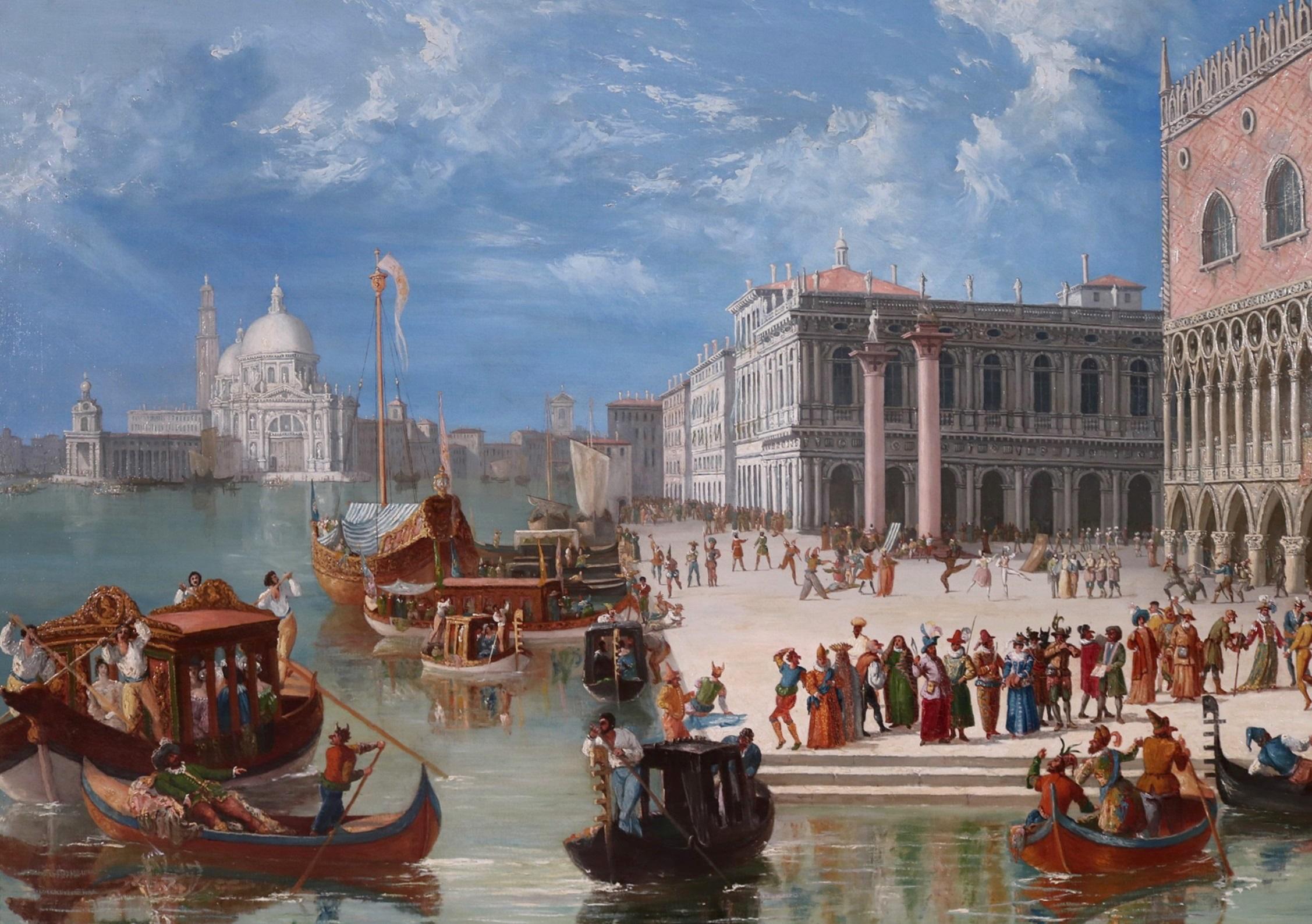 Carnevale di Venezia - Large 19th Century Oil Painting of Venice Italy Canaletto For Sale 6