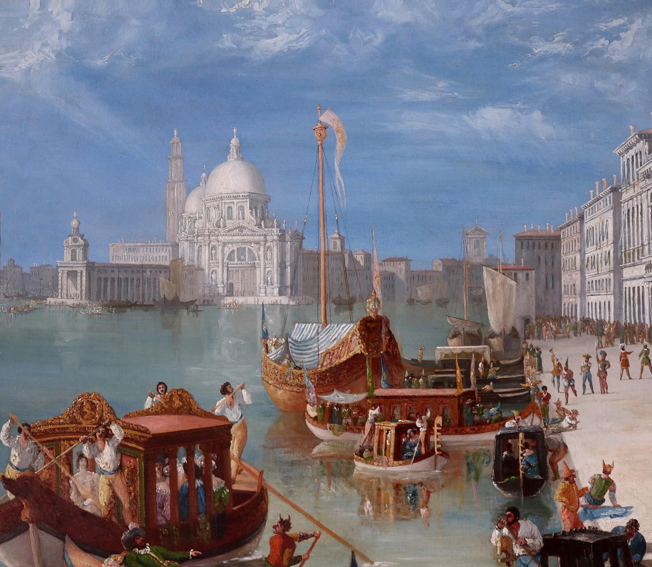 Carnevale di Venezia - Large 19th Century Oil Painting Venice Italy Canaletto For Sale 7