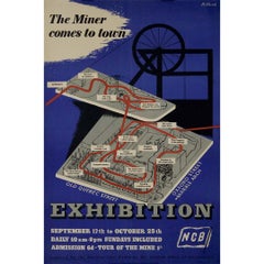 Vintage 1951 original poster titled “The Miner Comes to Town” by James Holland