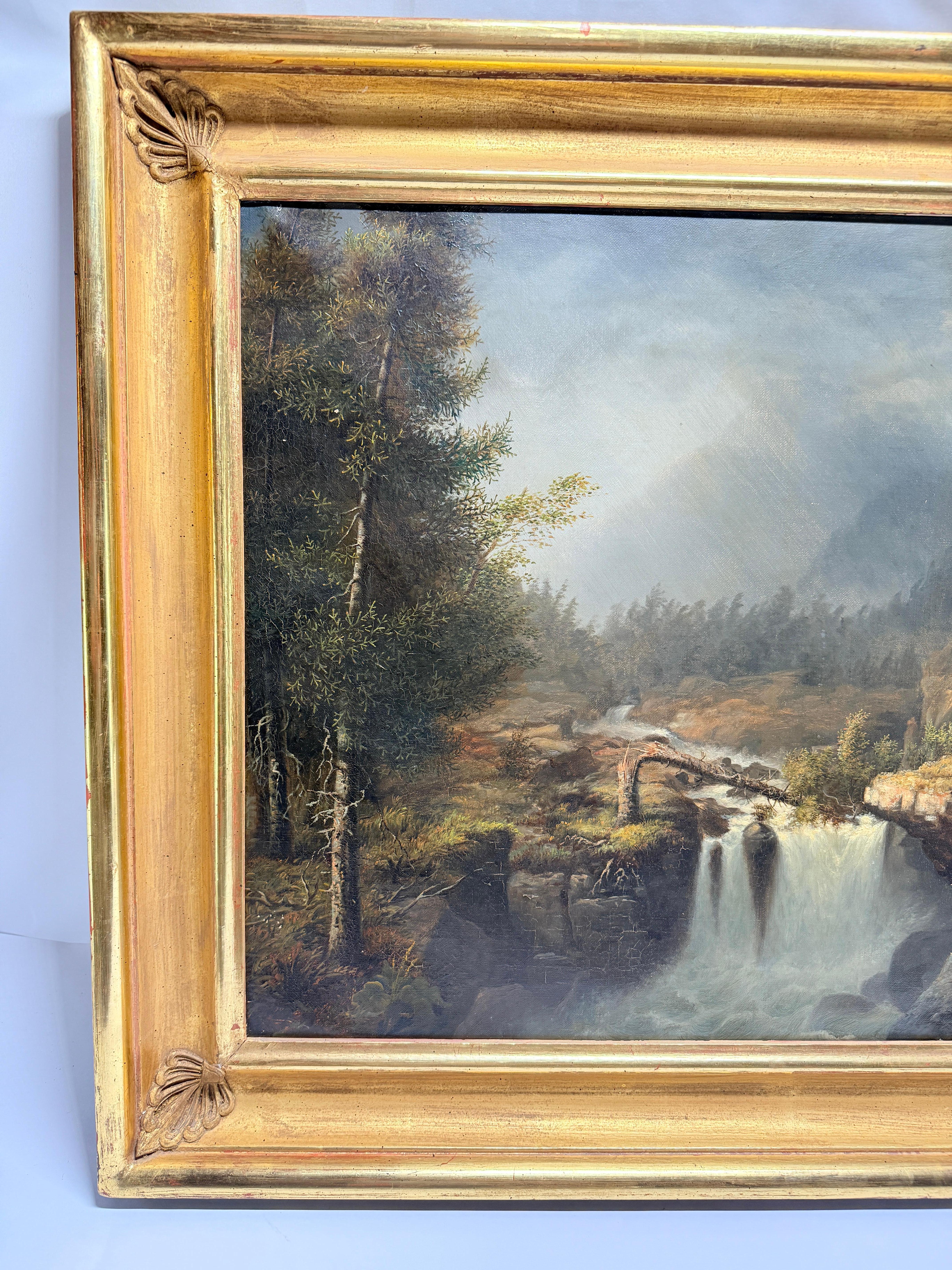 James Hope (Canadian-American, 1818–1892)
“Castleton Falls, Castleton, Vermont,” 1856
Oil on Canvas

A finely rendered Hudson River School landscape by James Hope, signed and dated lower right: “J. Hope / 1856 / Prov.” This sweeping view captures