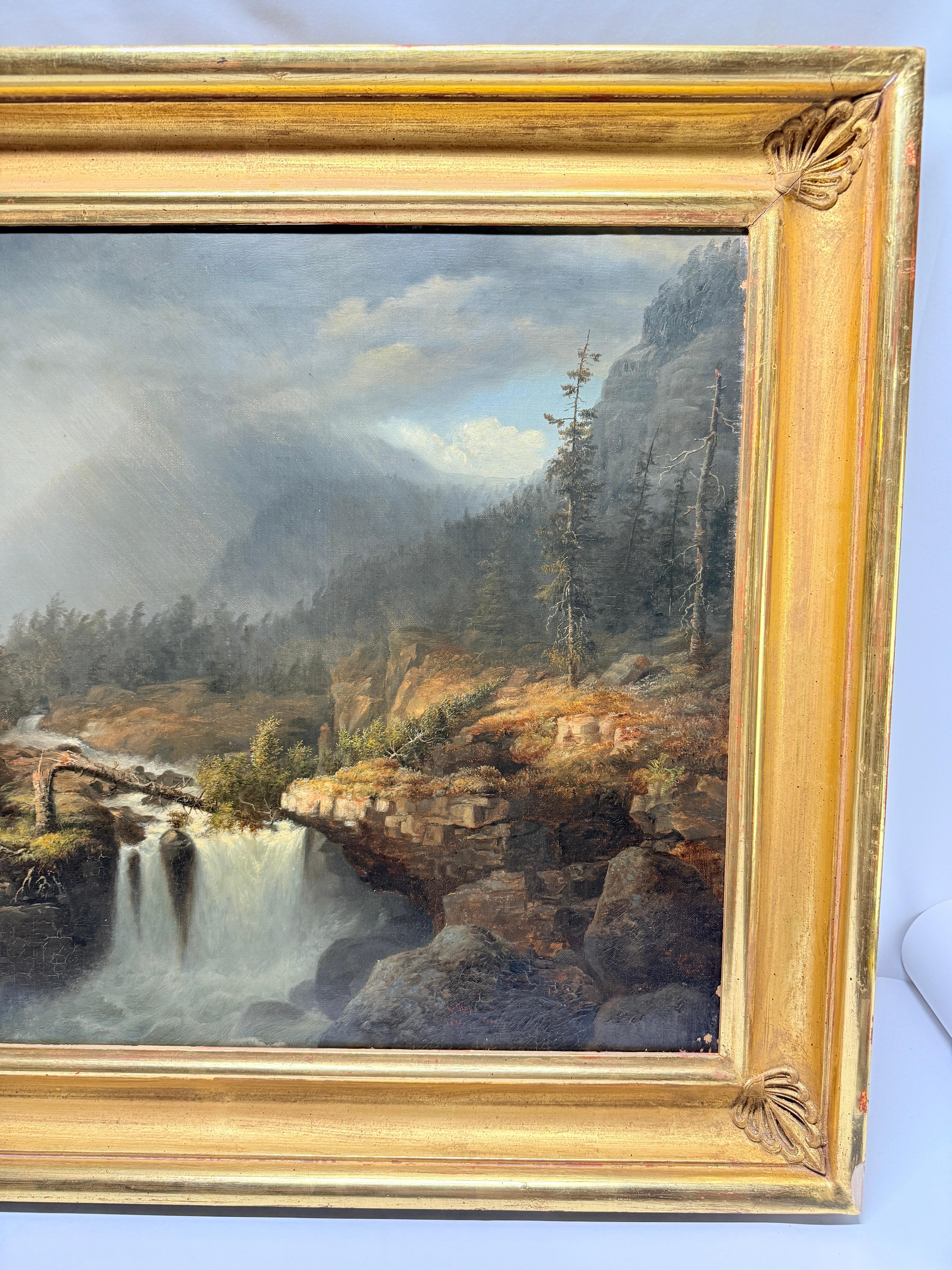 James Hope (American, 1818–1892) “Castleton Falls, Castleton, Vermont” 1856 O/C In Good Condition For Sale In Atlanta, GA