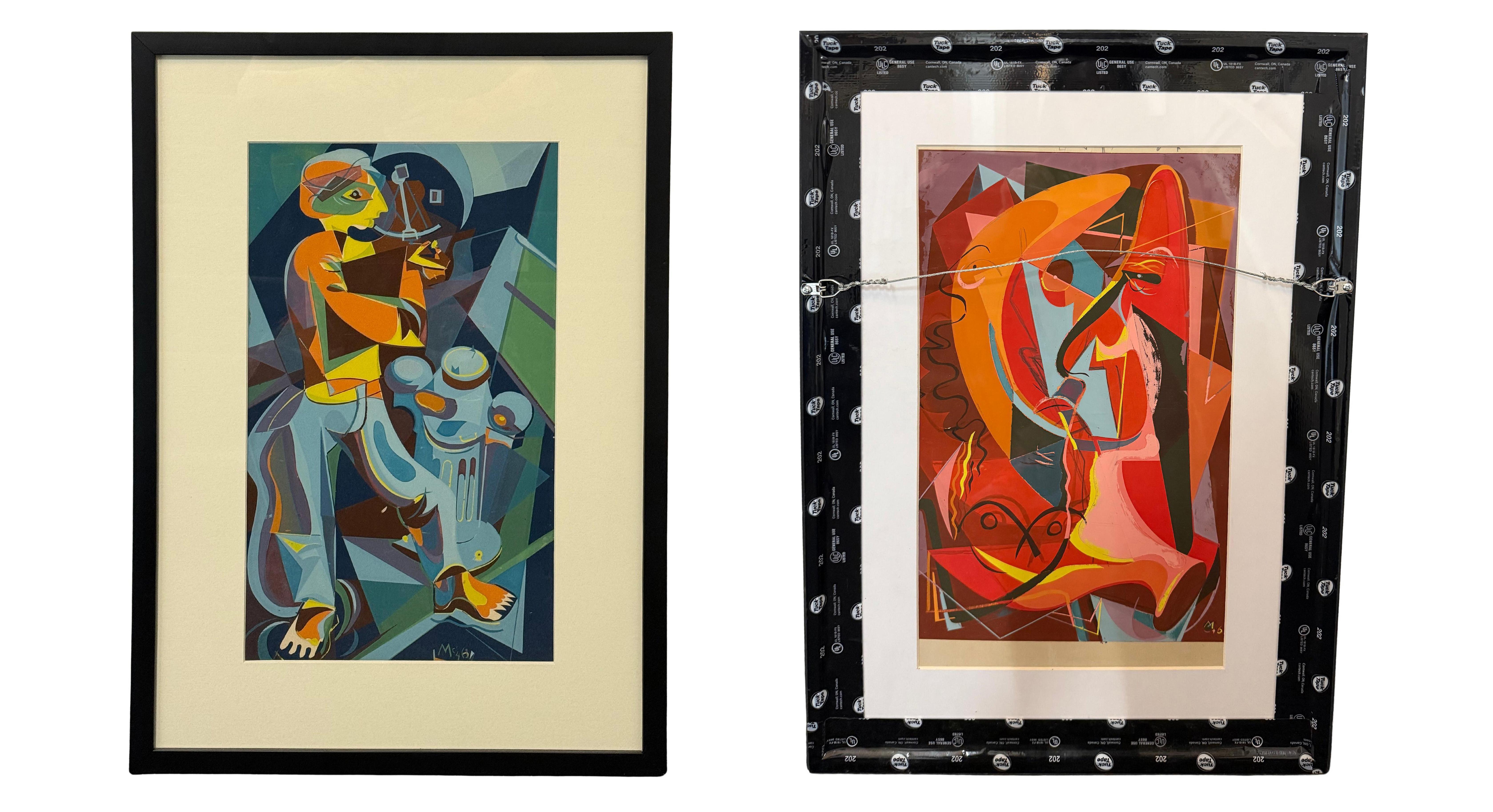 Cette œuvre unique à double face, de style néo-cubiste, éclate de couleurs vibrantes et de géométrie fracturée. Le tableau présente un style abstrait cubiste et moderniste, avec des couleurs vives et des formes géométriques. L'une des faces
