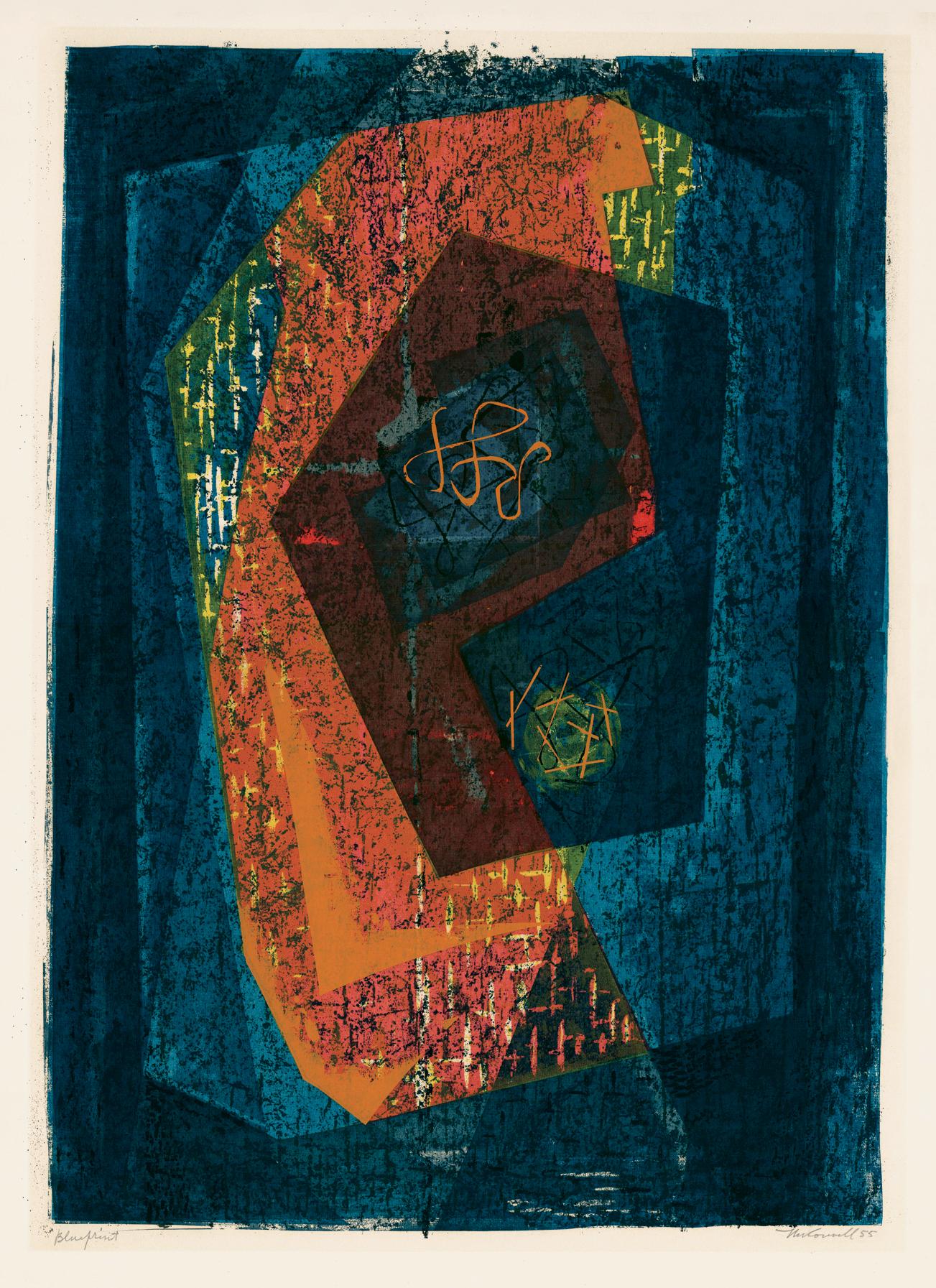 James Houston McConnell Abstract Print - 'Blueprint' — Mid-century Modernist Abstraction