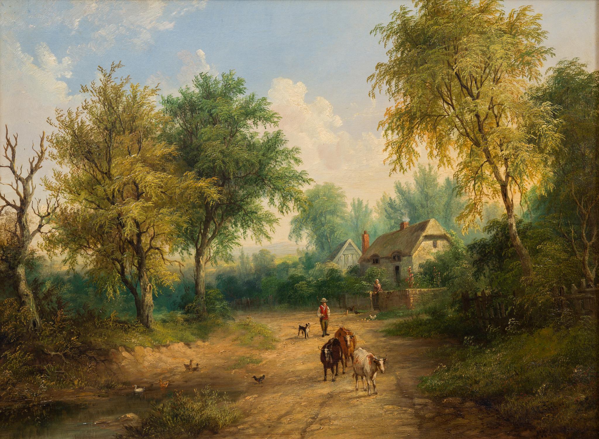 The Daily Tasks of Rural Life, vers 1860, peinture à l'huile romantique  - Painting de James Howe Carse