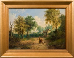 Antique The Daily Tasks of Rural Life, c. 1860, Romanticism Oil Painting. 