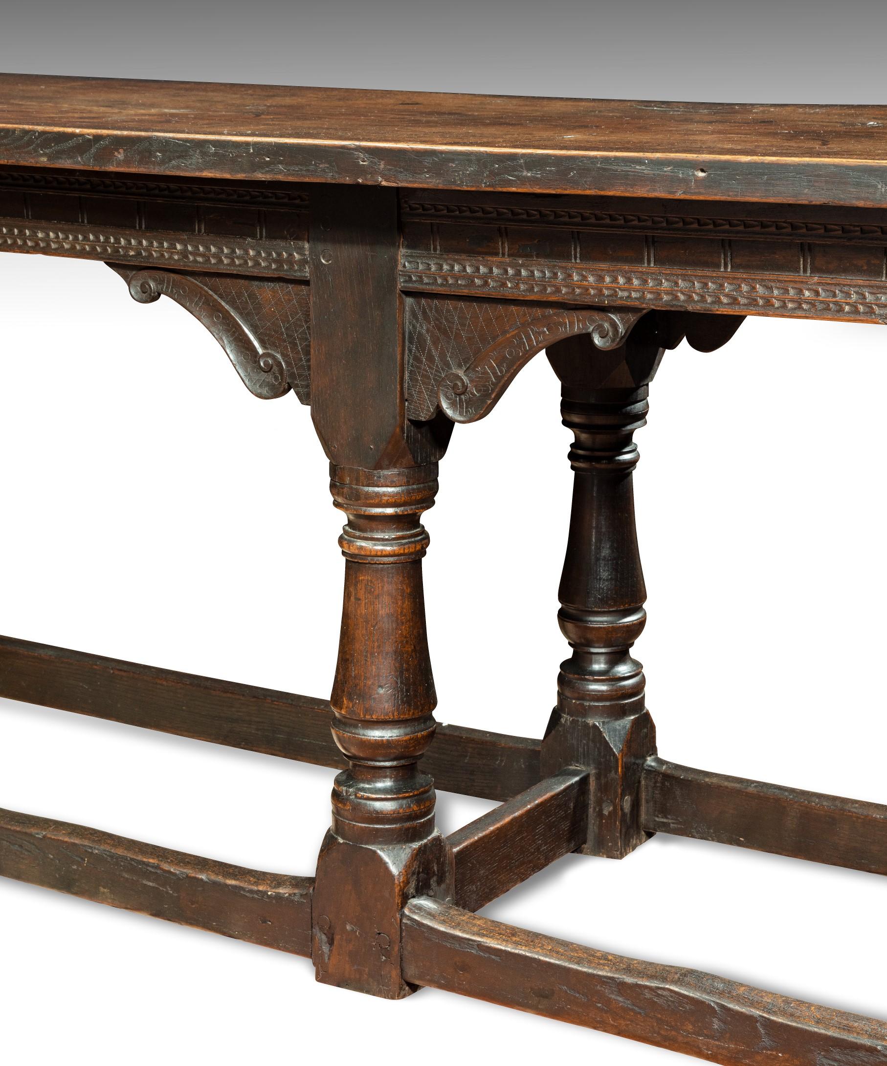 James I Carved Oak Six-Leg Refectory Table For Sale 5