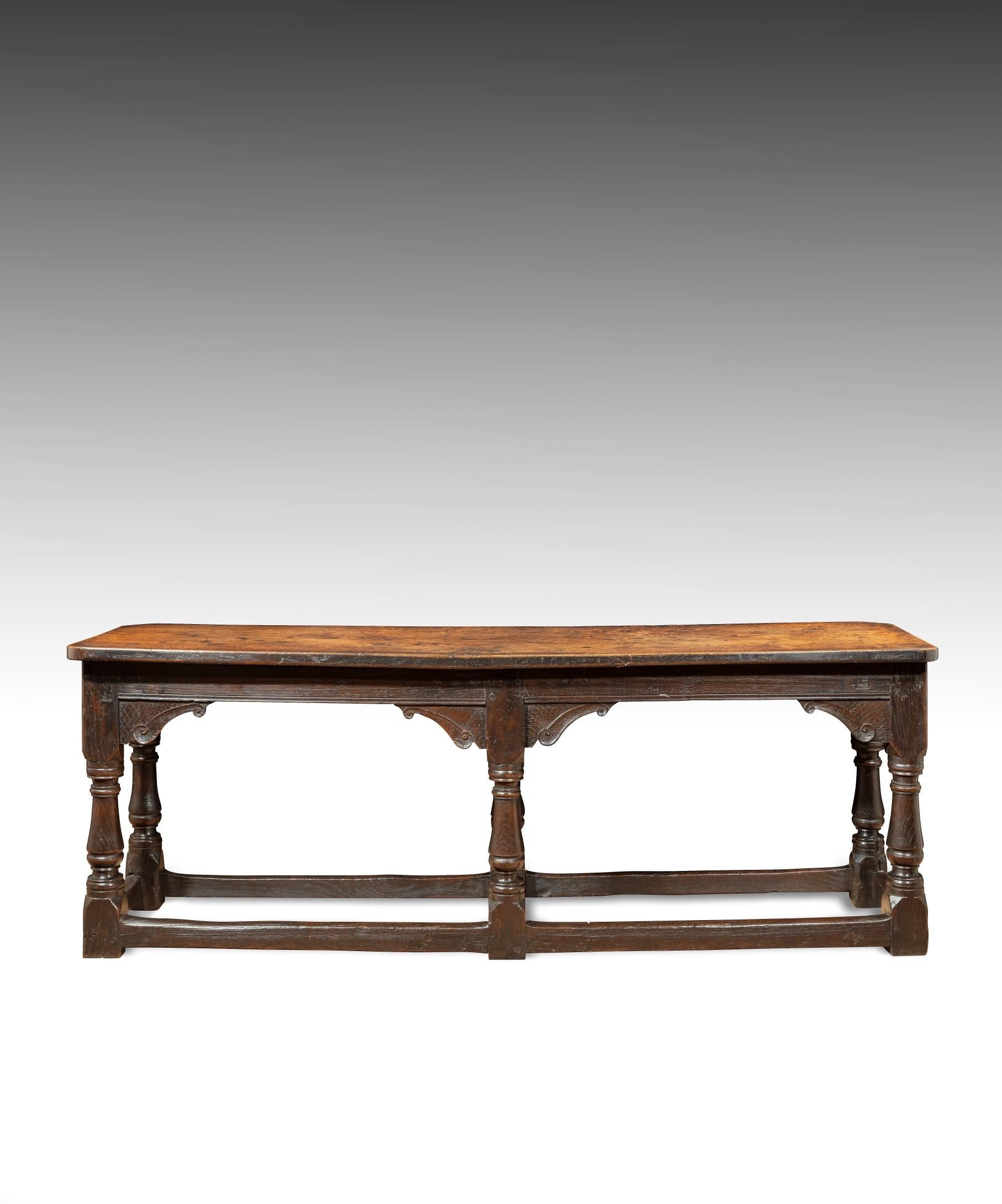 English James I Carved Oak Six-Leg Refectory Table For Sale