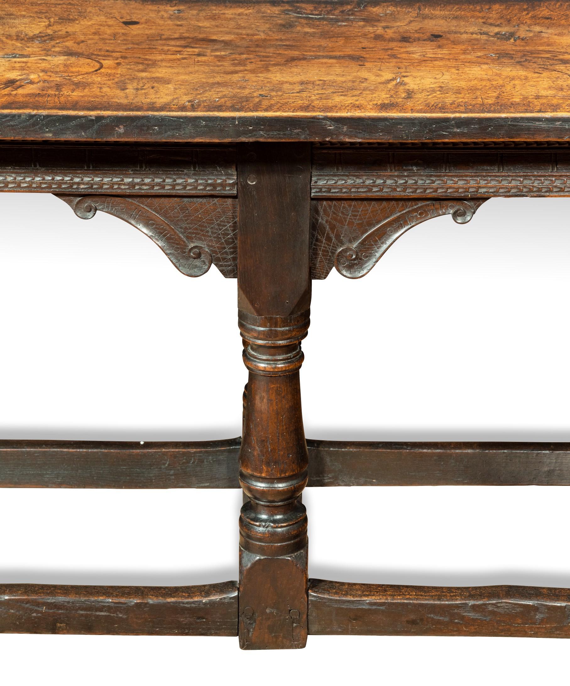 17th Century James I Carved Oak Six-Leg Refectory Table For Sale
