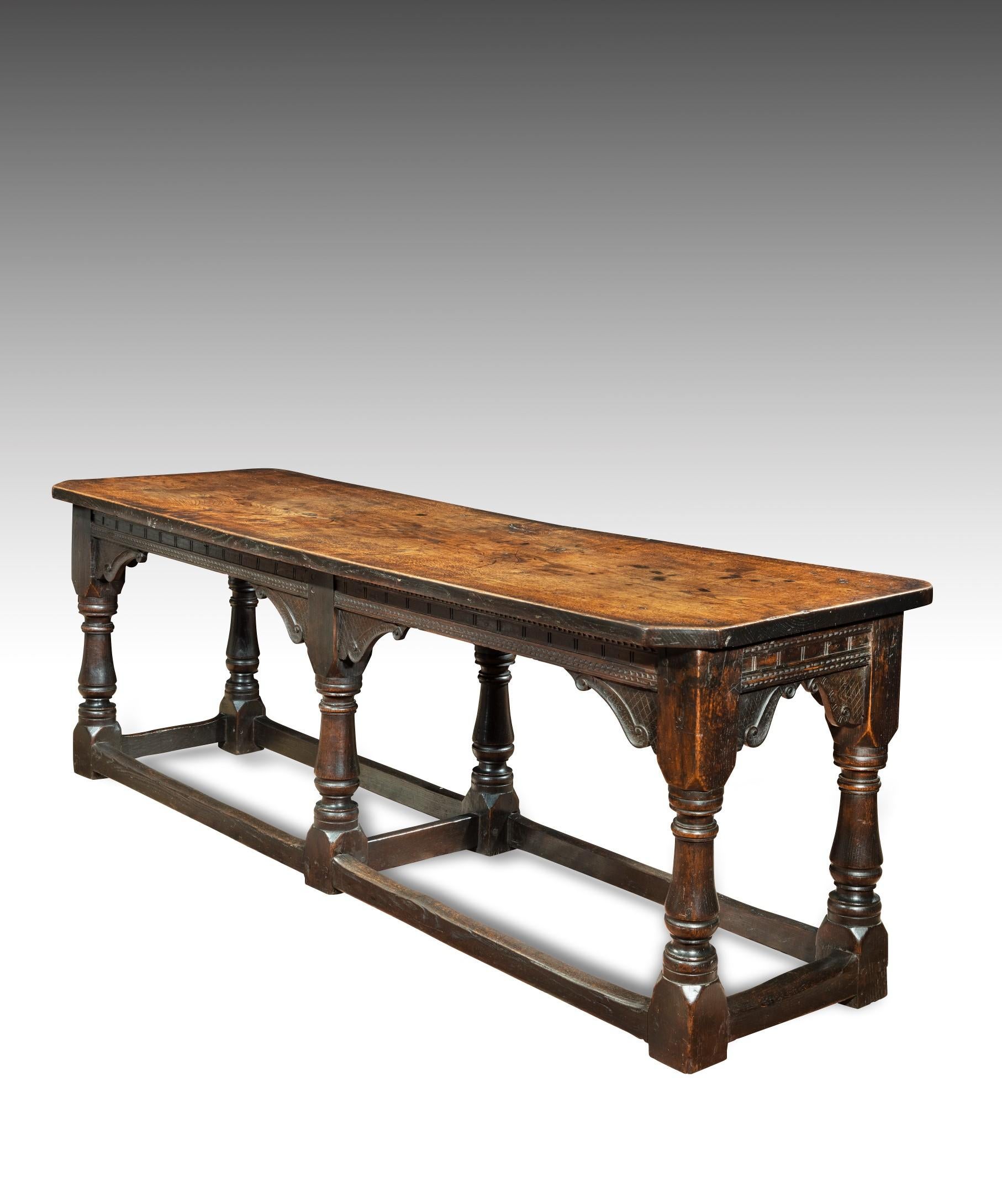 James I Carved Oak Six-Leg Refectory Table For Sale 2