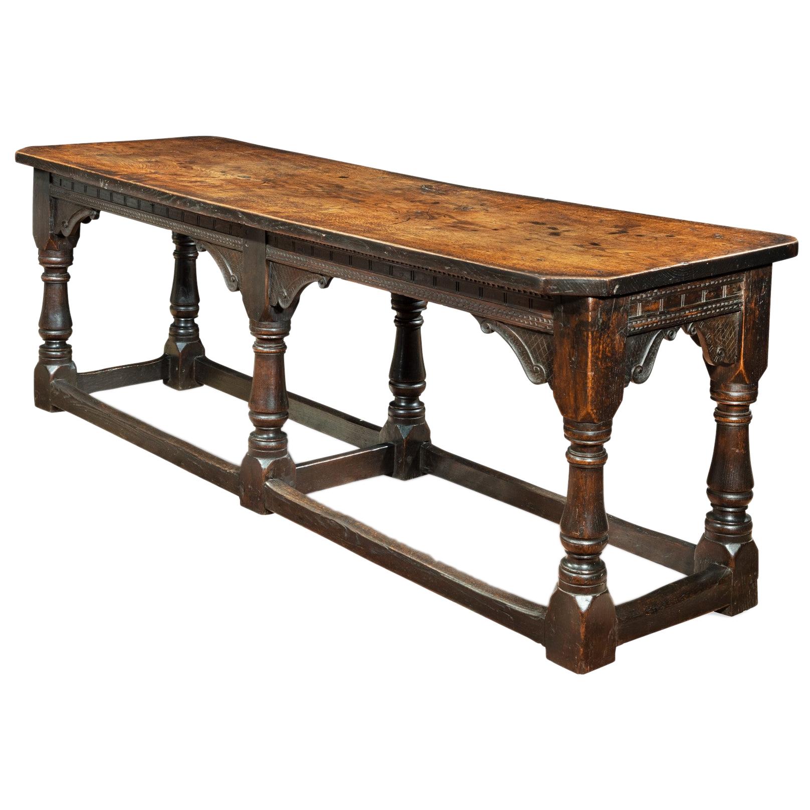 James I Carved Oak Six-Leg Refectory Table For Sale