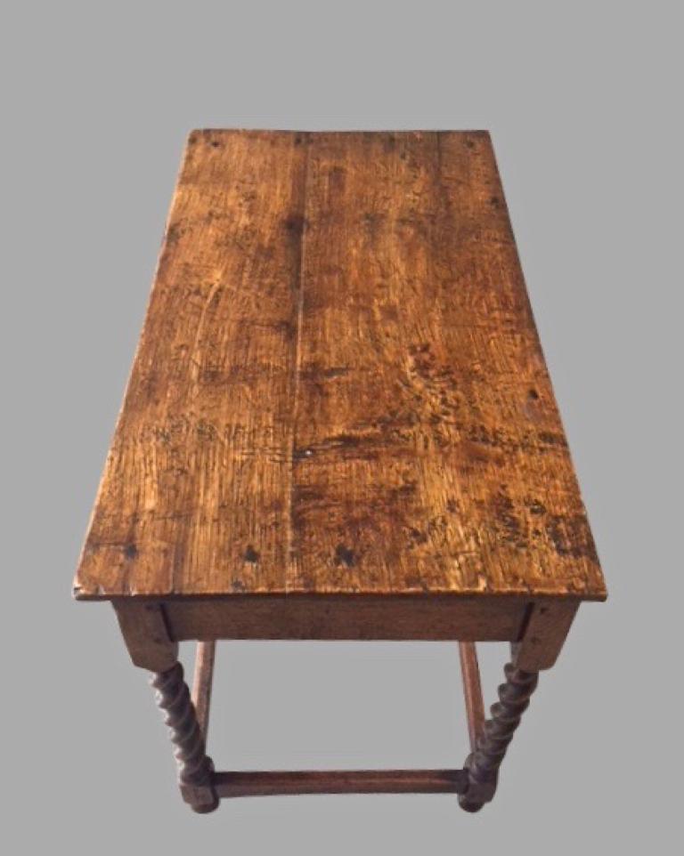 James II English Oak Side Table with Drawer 6