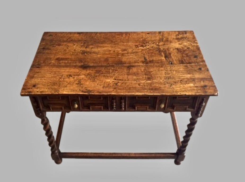 James II English Oak Side Table with Drawer 5