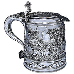 James II Sterling Antique Silver Lidded Tankard Made in 1687