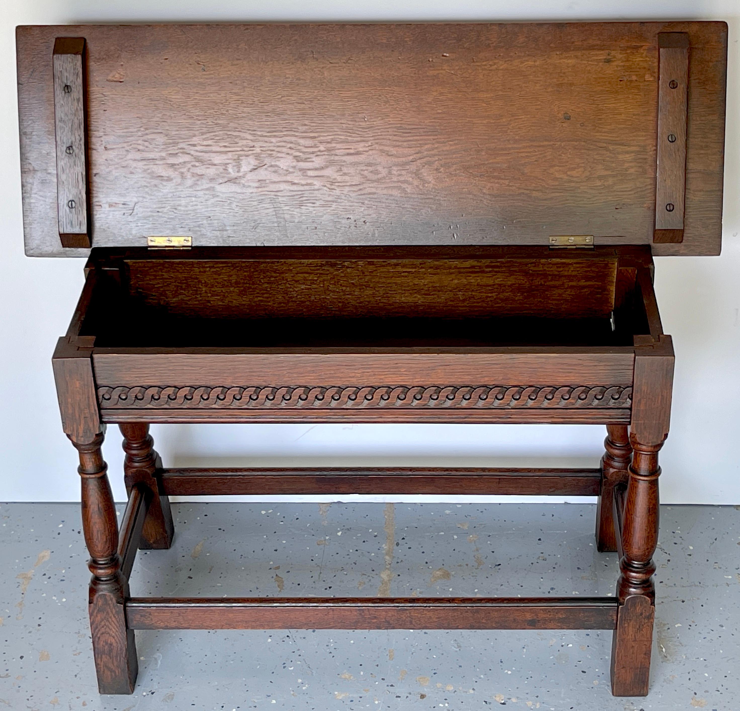 James II Style Carved Oak Bench/ Side Table, England, 1920s  For Sale 1