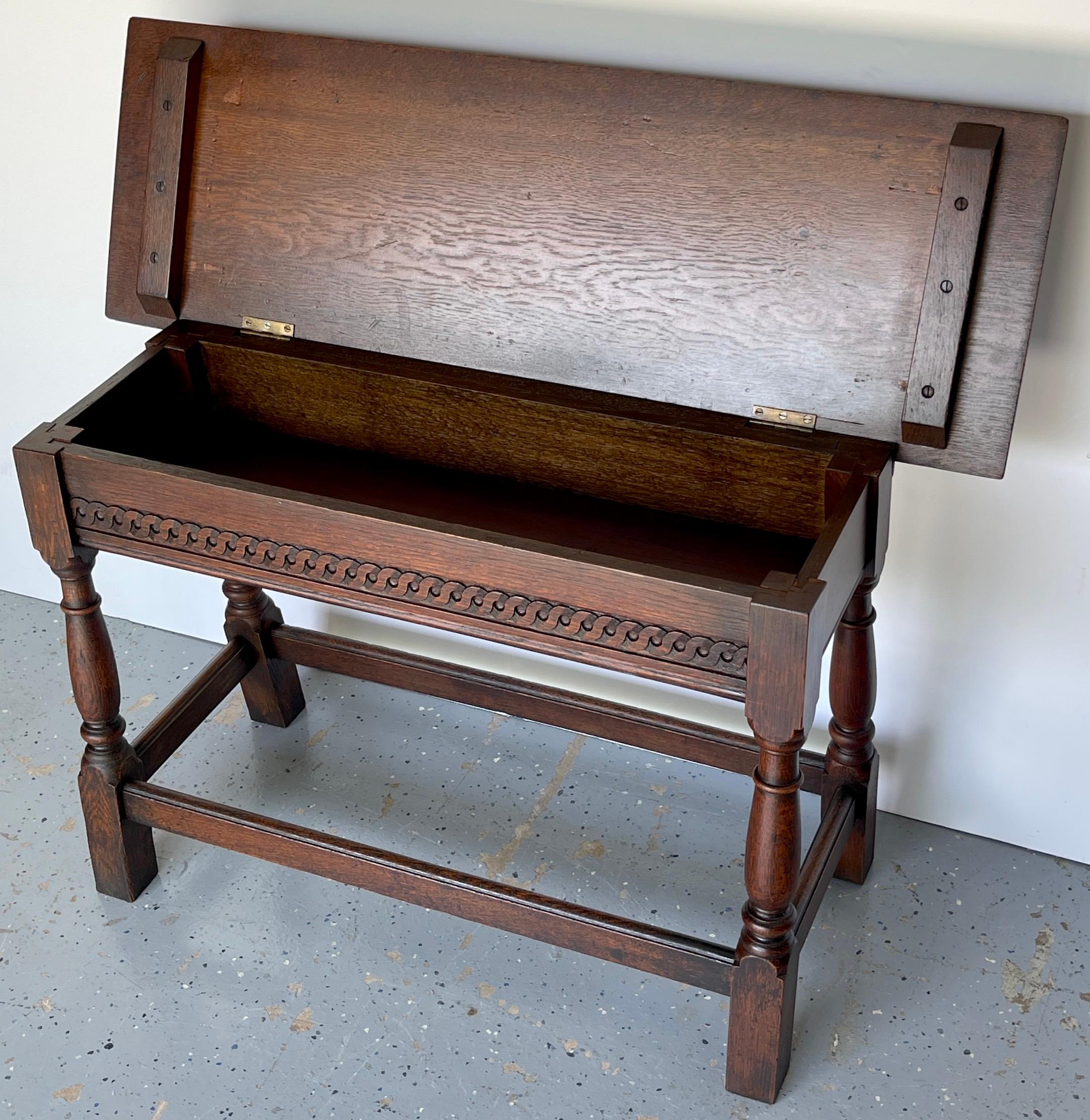 James II Style Carved Oak Bench/ Side Table, England, 1920s  For Sale 2